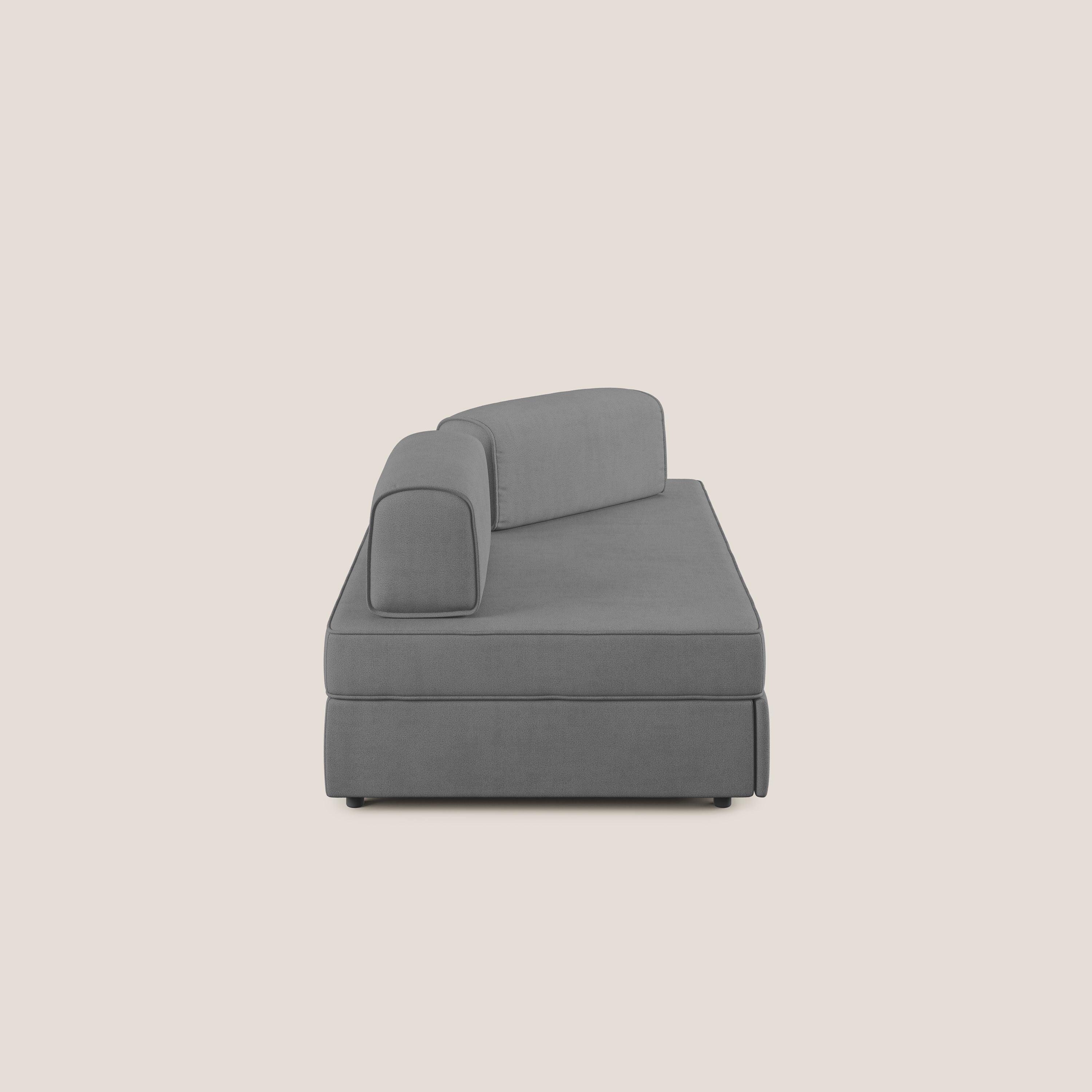 Liberty divano con pouf estraibile e schienali movibili in tessuto morbido impermeabile T02 grigio - divani.store