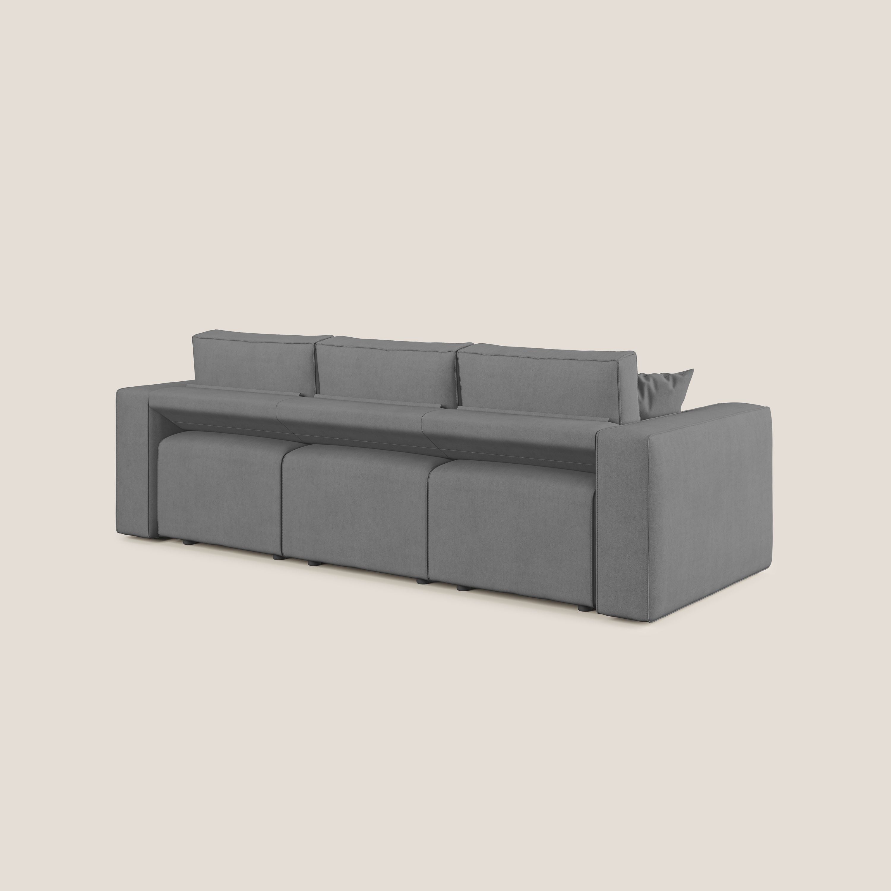 Morfeo divano con 3 sedute estraibili in morbido tessuto impermeabile T02 grigio - divani.store