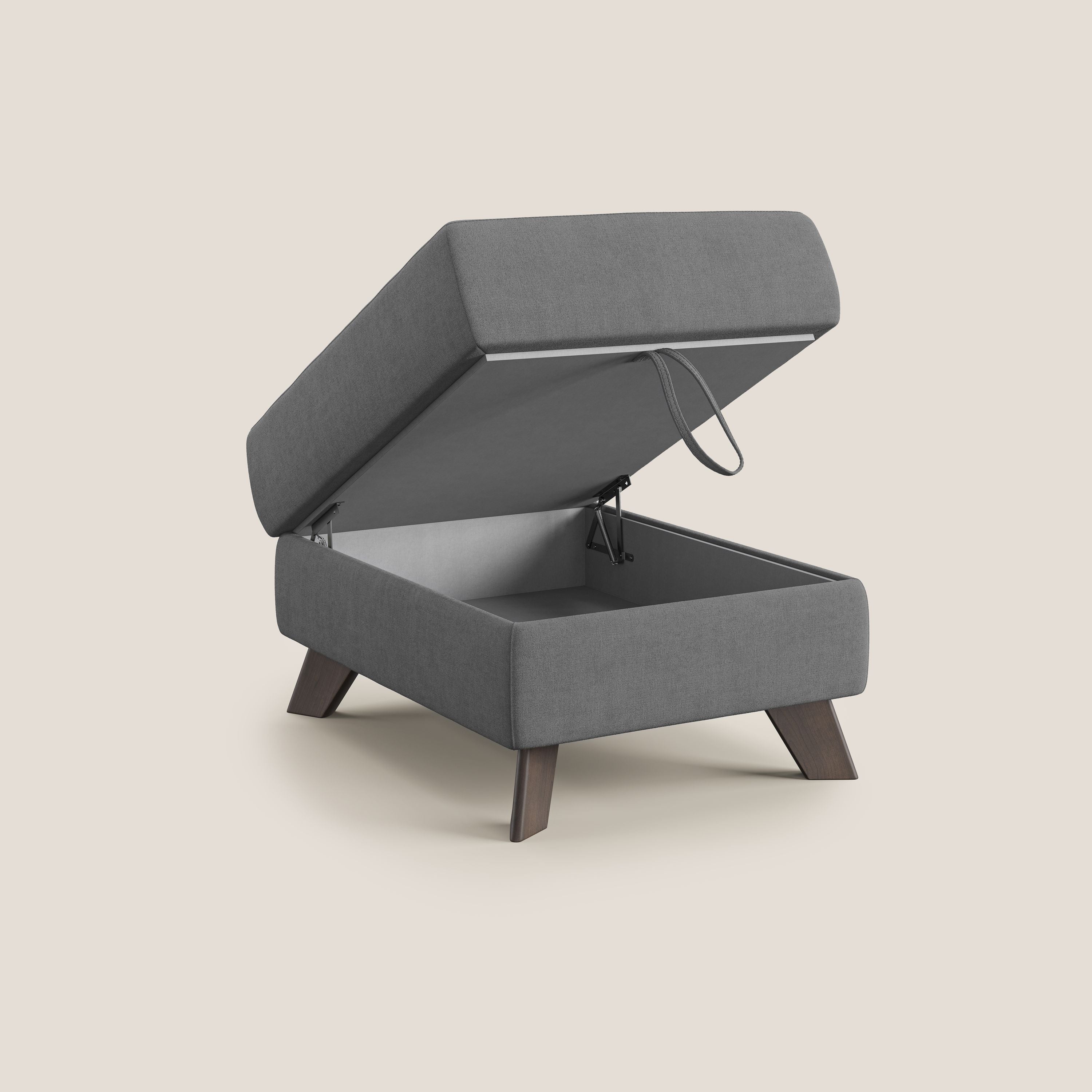 Moon Pouf contenitore e piedini alti in tessuto morbido impermeabile T02 grigio - divani.store