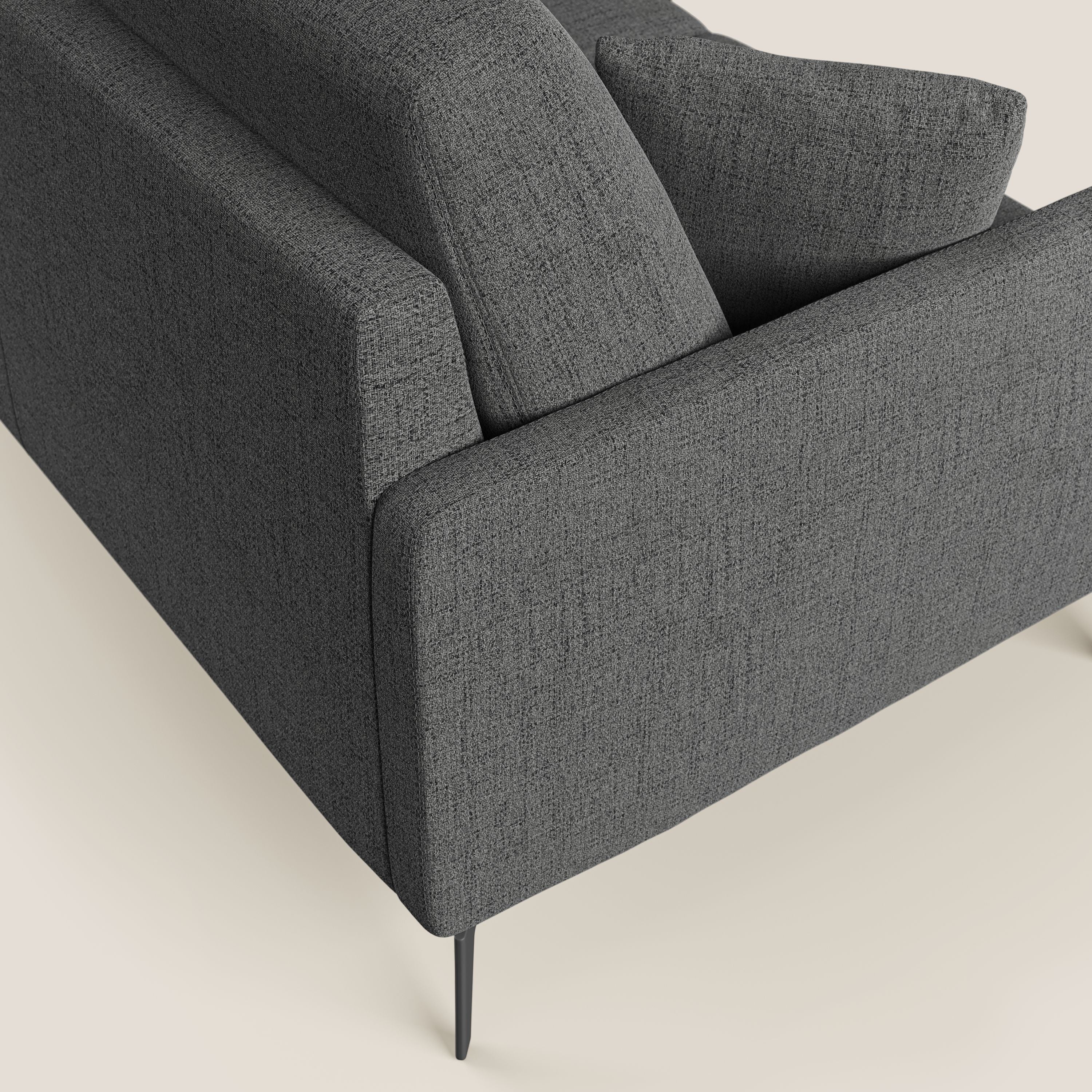 Saturno divano angolare moderno in tessuto morbido impermeabile T03 grigio - divani.store