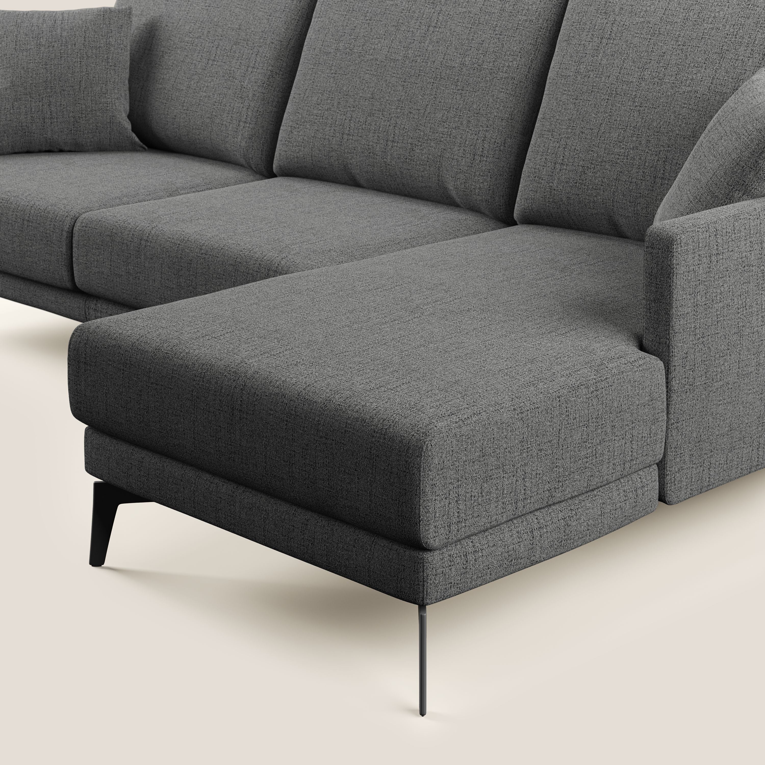 Saturno divano angolare moderno in tessuto morbido impermeabile T03 grigio - divani.store