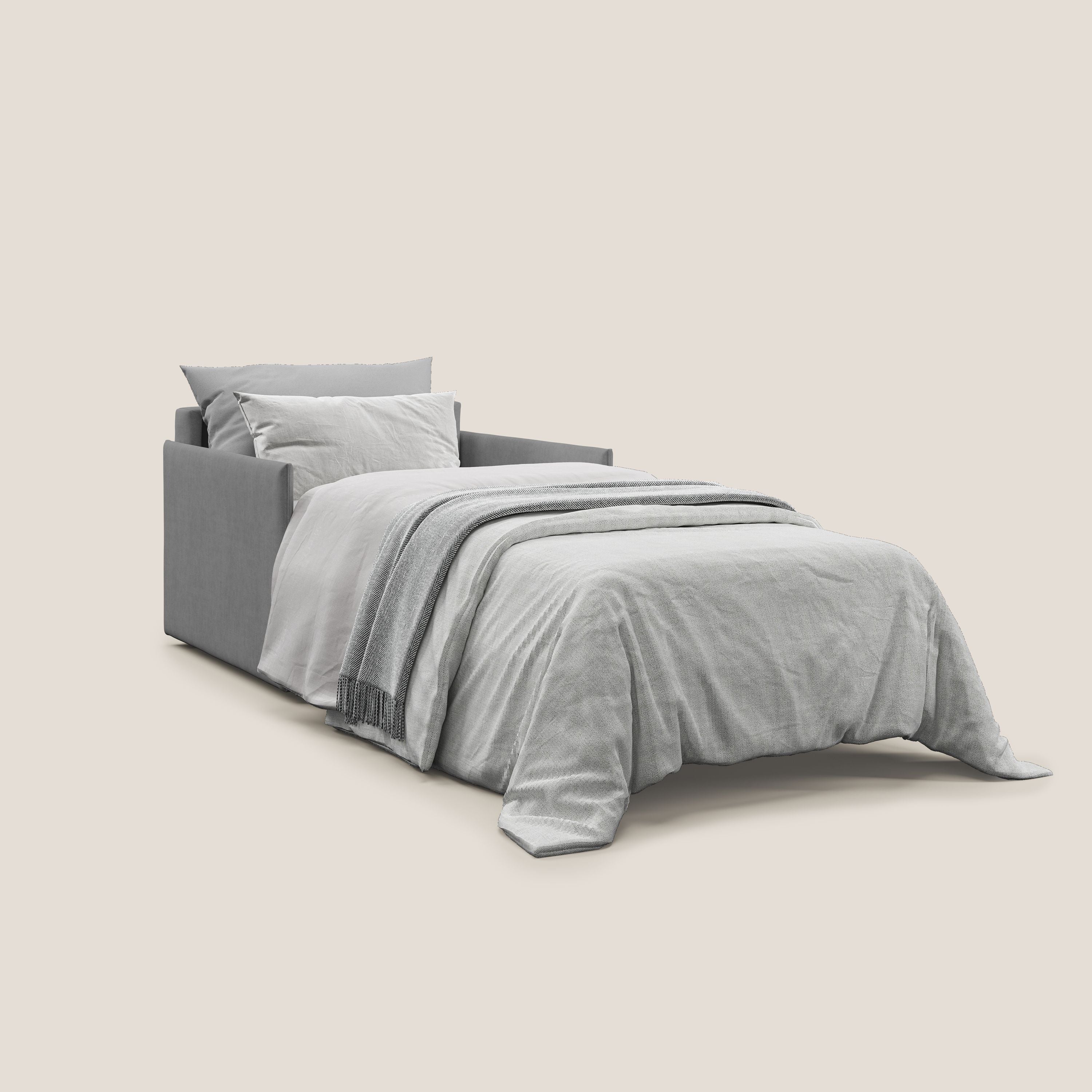 Evans poltrona letto in morbido tessuto impermeabile T02 grigio - divani.store