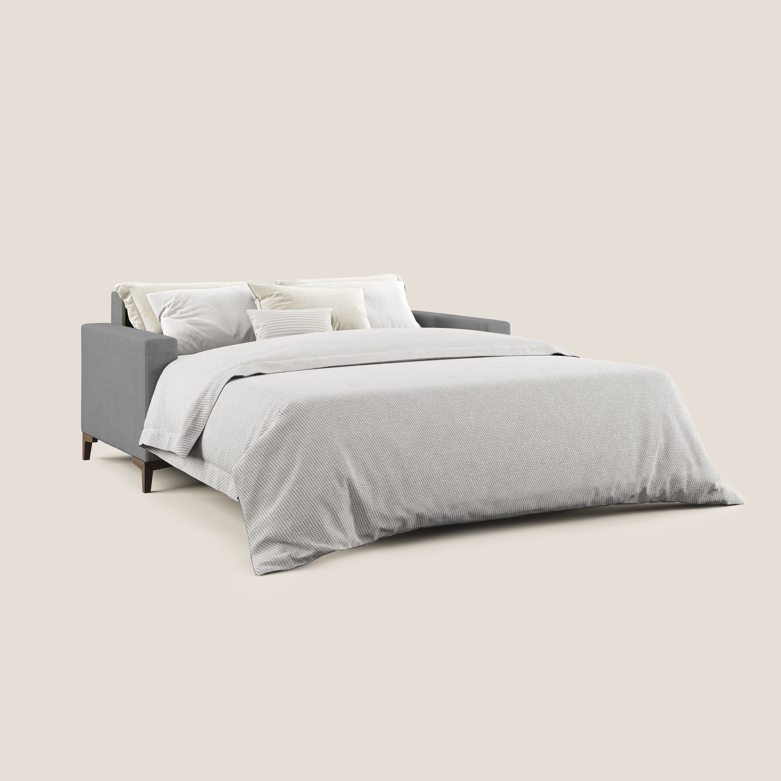 Kafka divano letto matrimoniale in morbido tessuto impermeabile T02 grigio - divani.store
