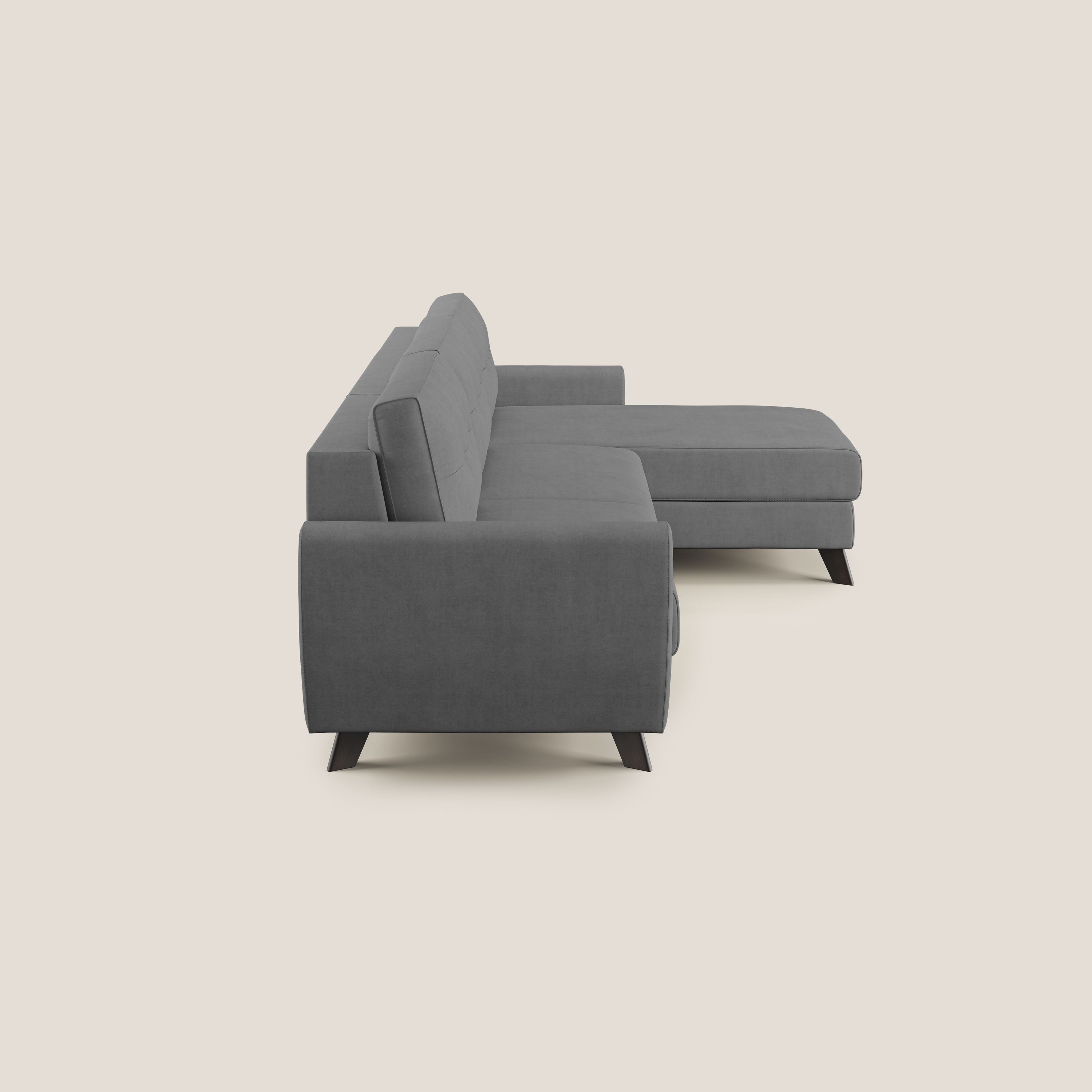 Callisto Divano letto angolare con penisola in tessuto morbido impermeabile T02 grigio - divani.store