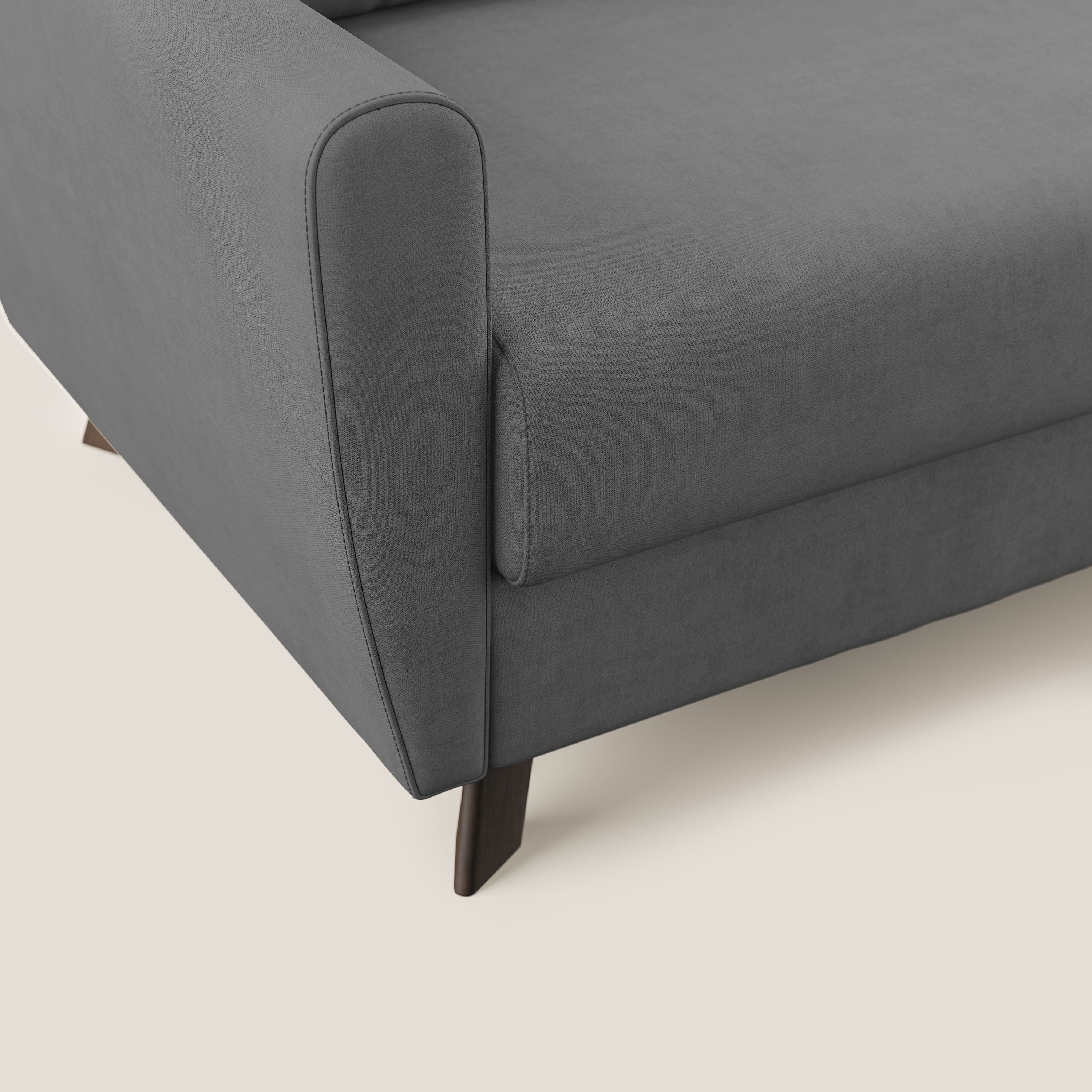 Callisto Divano letto angolare con penisola in tessuto morbido impermeabile T02 grigio - divani.store