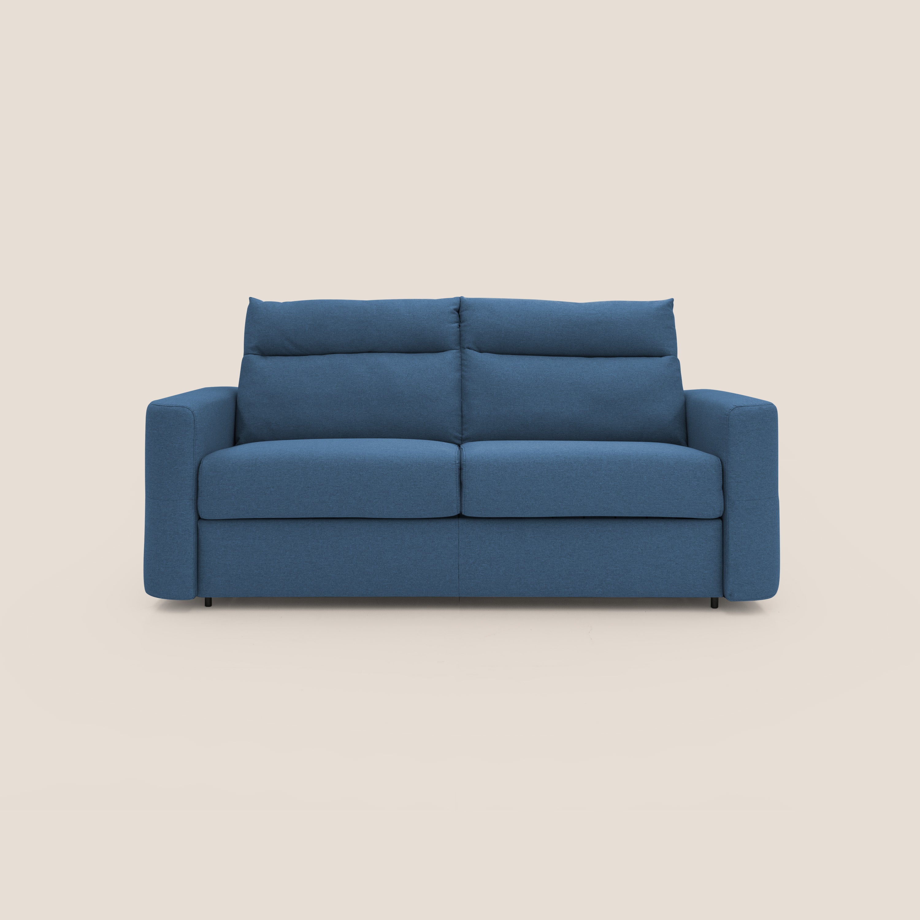 Cupido Divano letto materasso H18 cm e schienale alto in tessuto impermeabile simil cotone T13 blu - divani.store