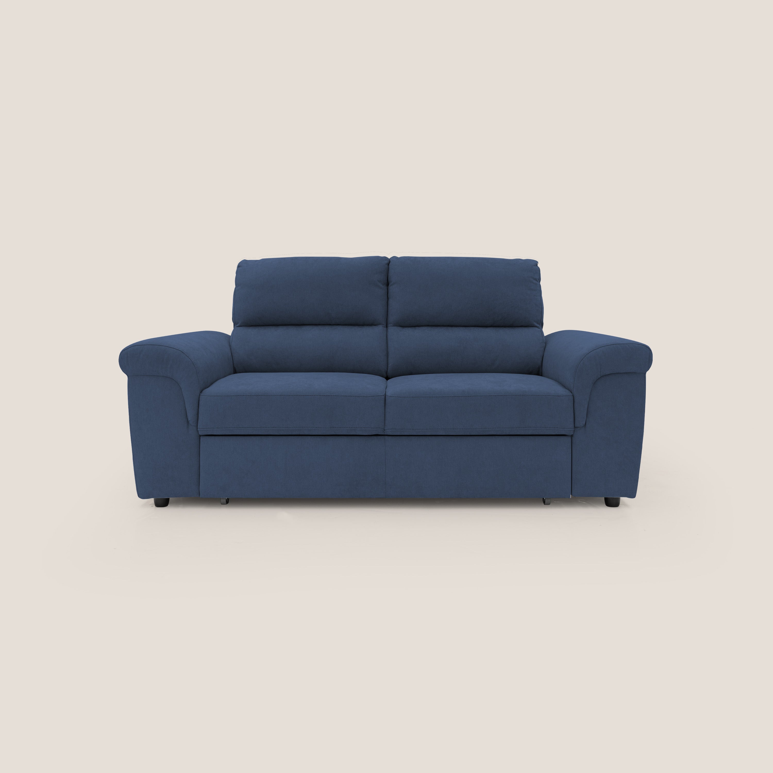 Minerva divano con pouf estraibile poggiapiedi in tessuto morbido impermeabile T02 blu - divani.store