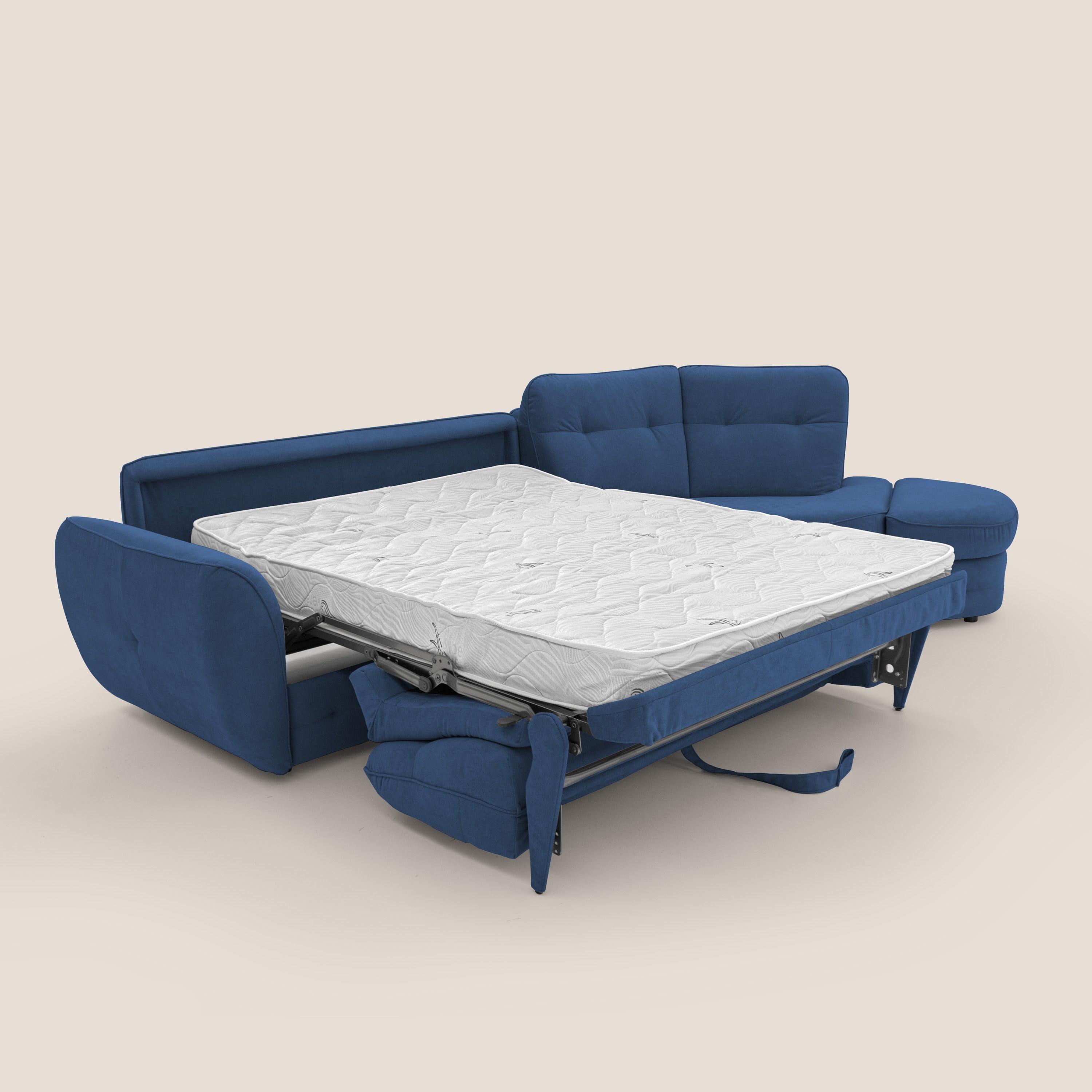Zeus divano letto angolare con materasso H18 cm pouf mobile in tessuto impermeabile T02 - divani.store