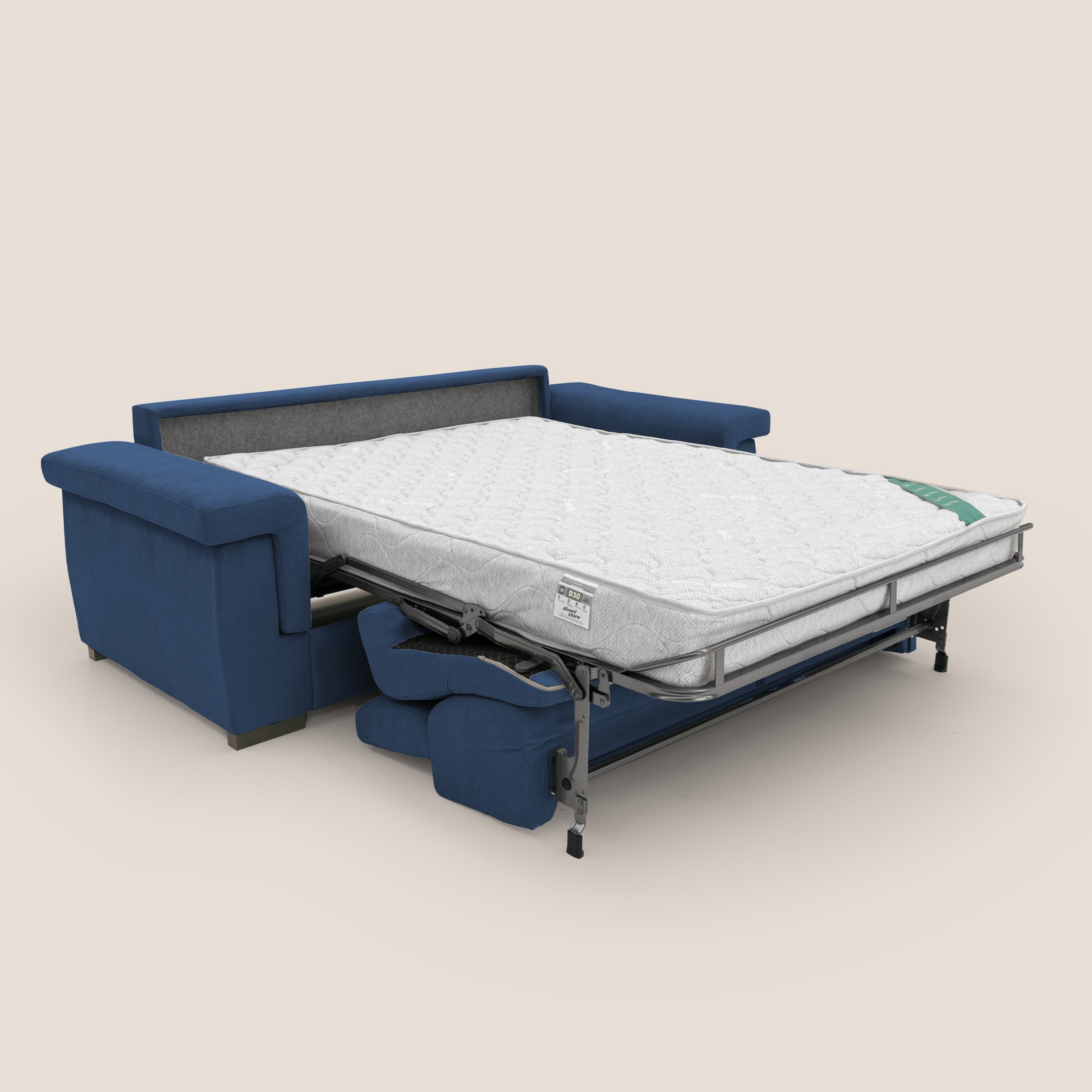 Bjorn divano letto sfoderabile con materasso H18 cm e poggiatesta reclinabili in tessuto impermeabile T02 blu - divani.store