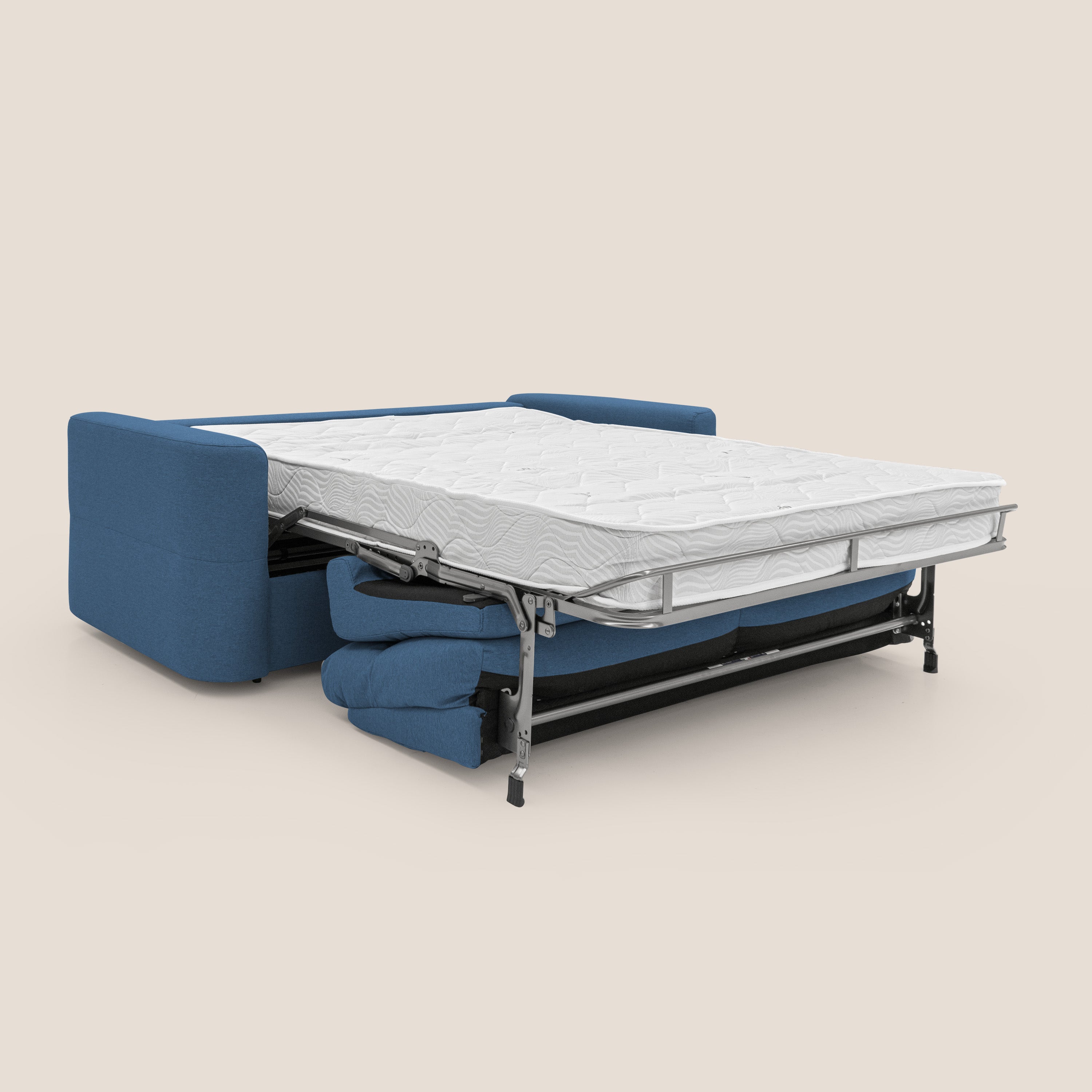 Cupido Divano letto 202 cm (mat.140x197 cm) materasso H18 in tessuto impermeabile simil cotone T13 BLU - divani.store