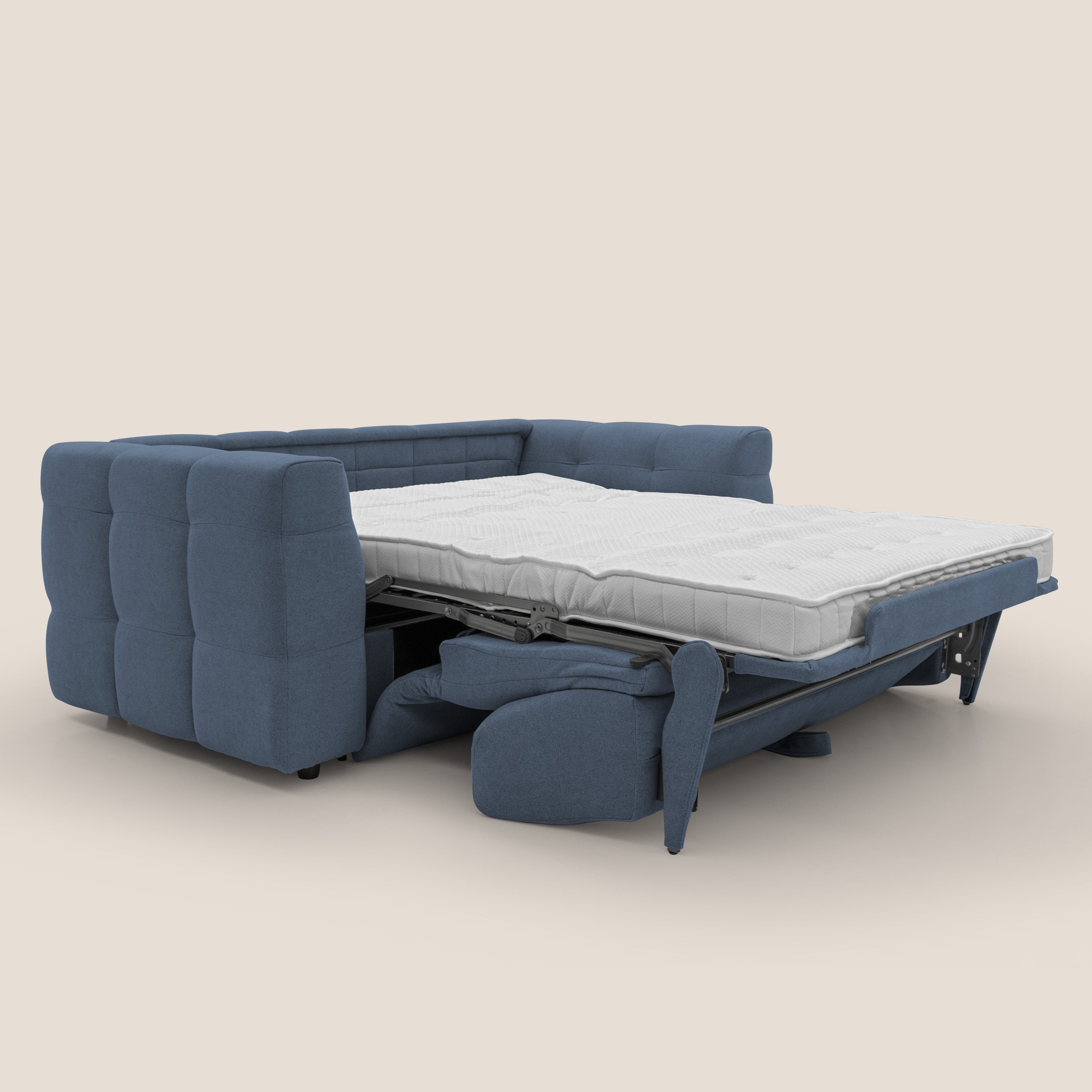 Tender Divano letto matrimoniale dal design innovativo in tessuto bouclet impermeabile T07 blu - divani.store