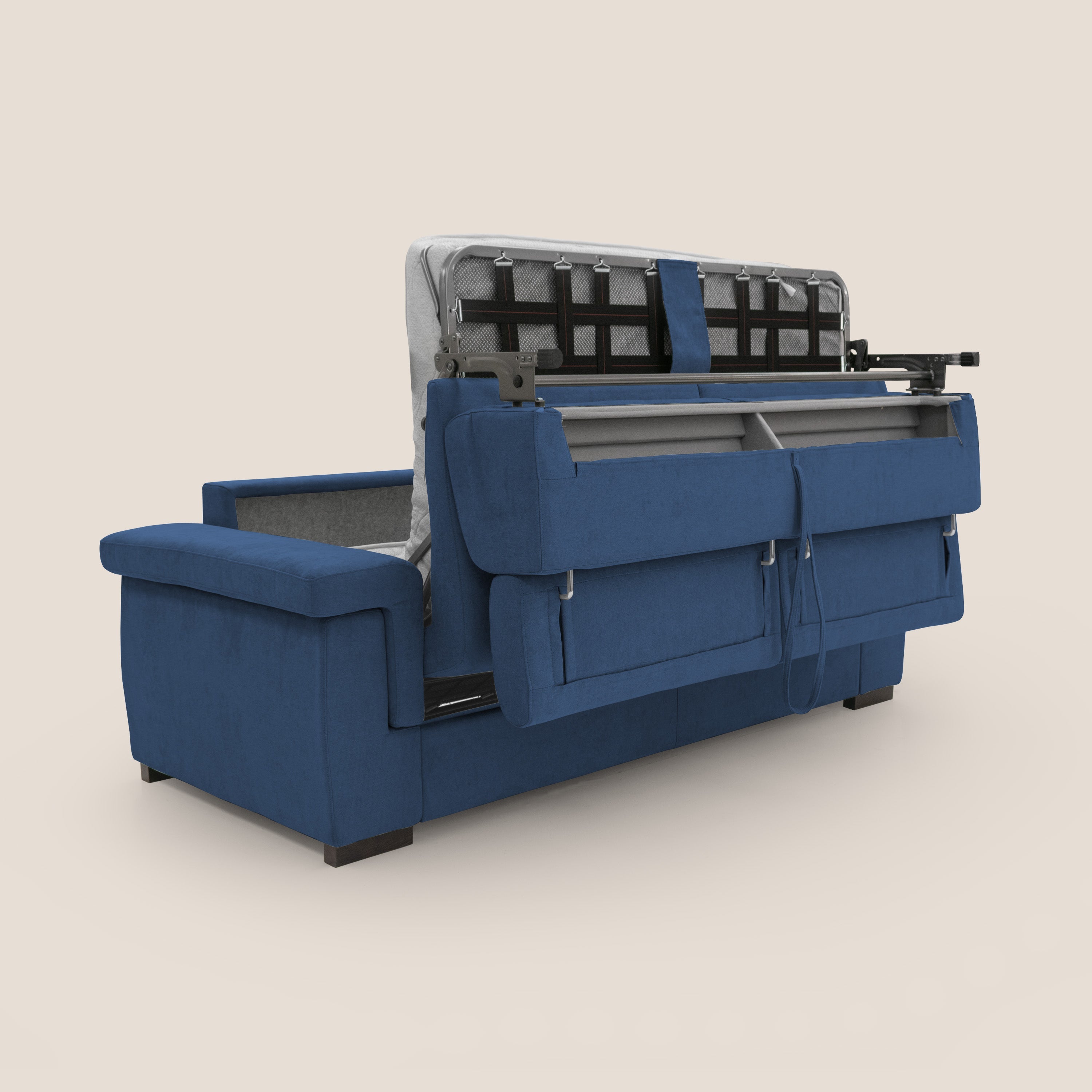 Bjorn divano letto sfoderabile con materasso H18 cm e poggiatesta reclinabili in tessuto impermeabile T02 blu - divani.store