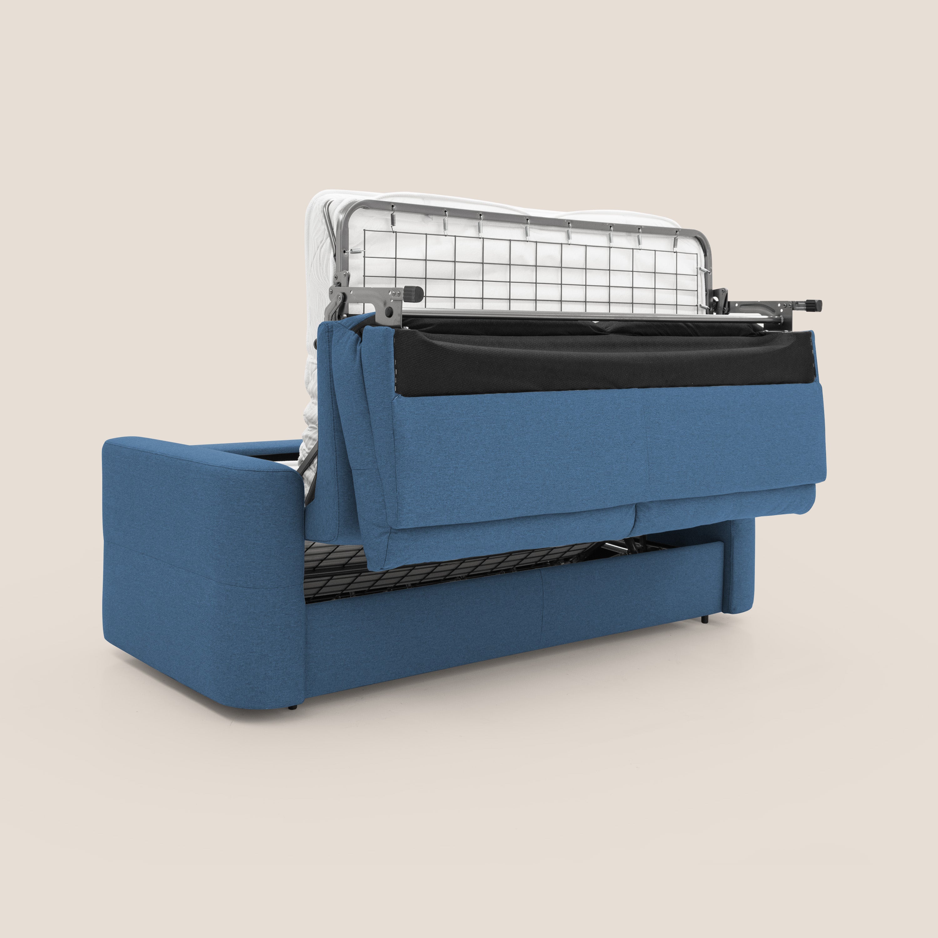 Cupido Divano letto 202 cm (mat.140x197 cm) materasso H18 in tessuto impermeabile simil cotone T13 BLU - divani.store