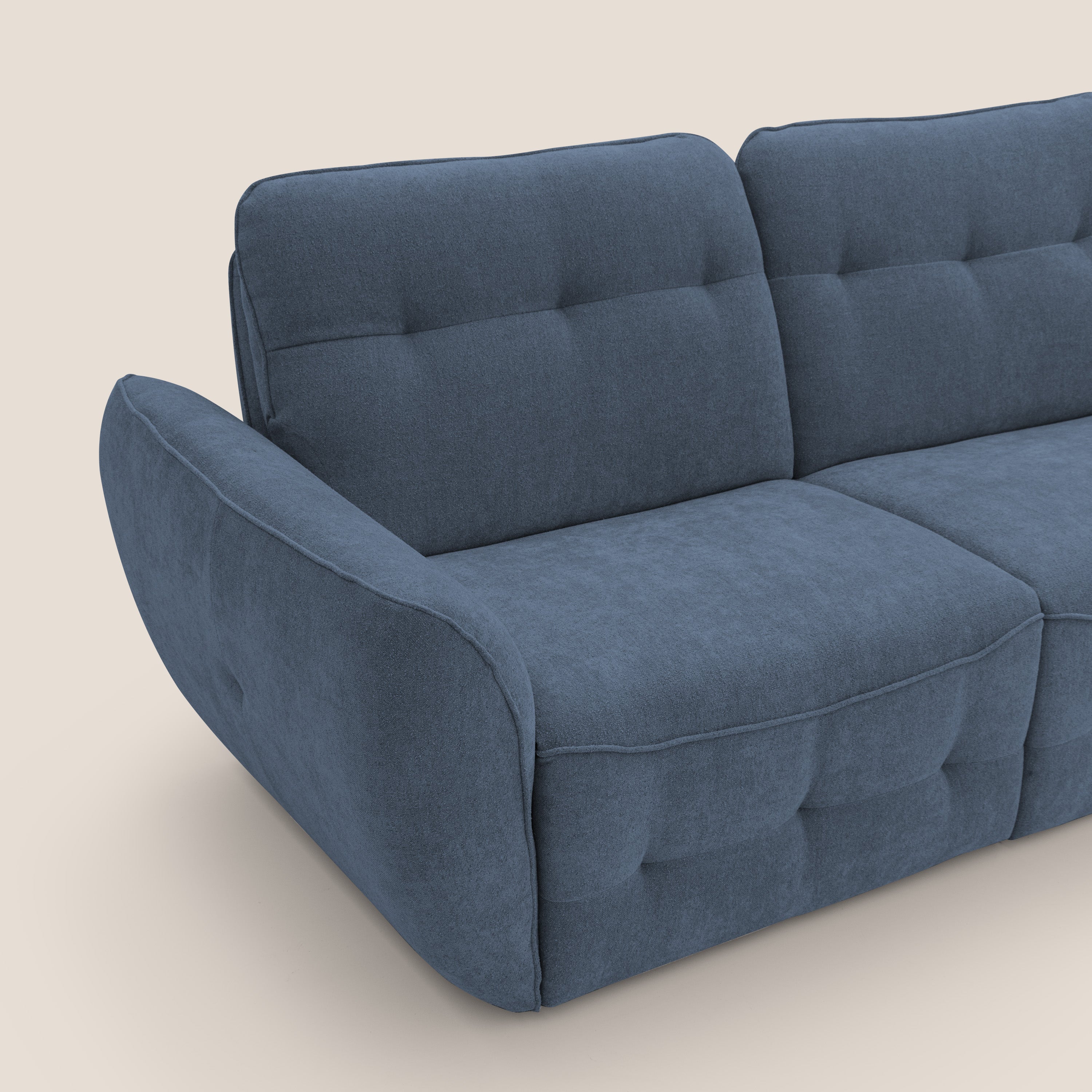 Cerbero divano 2 e 3 posti in morbido bouclé impermeabile T07 blu - divani.store