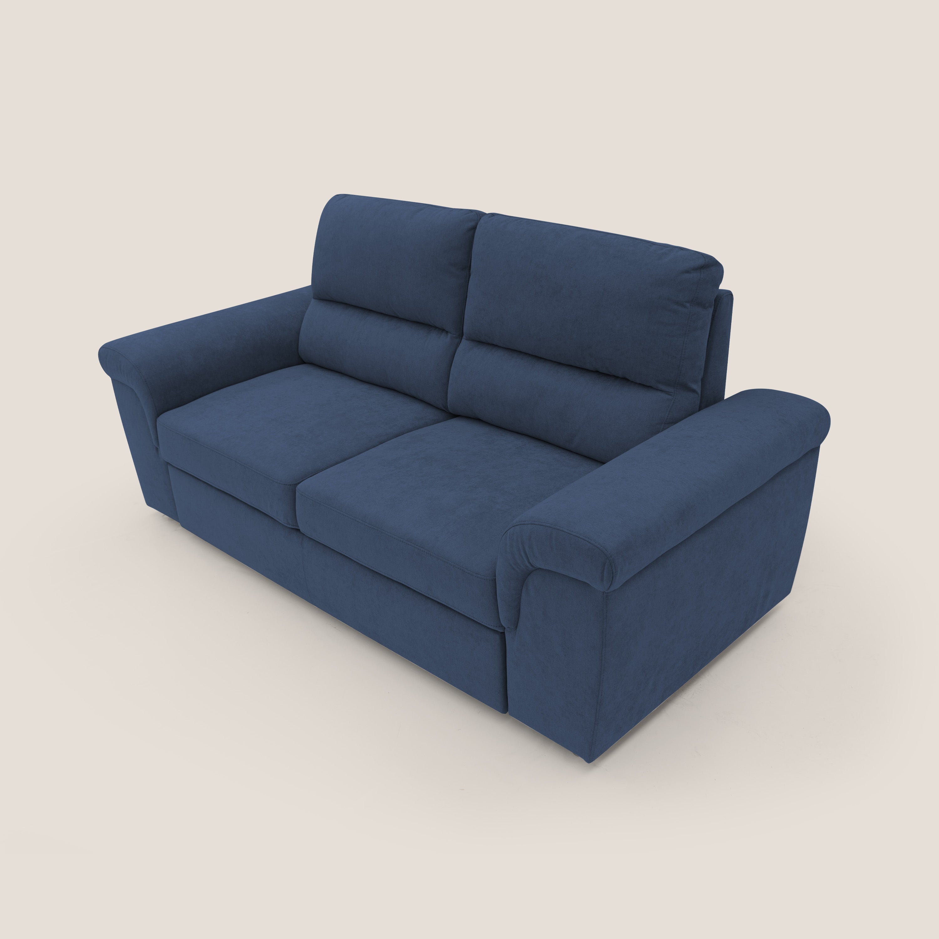 Minerva divano con pouf estraibile poggiapiedi in tessuto morbido impermeabile T02 blu - divani.store