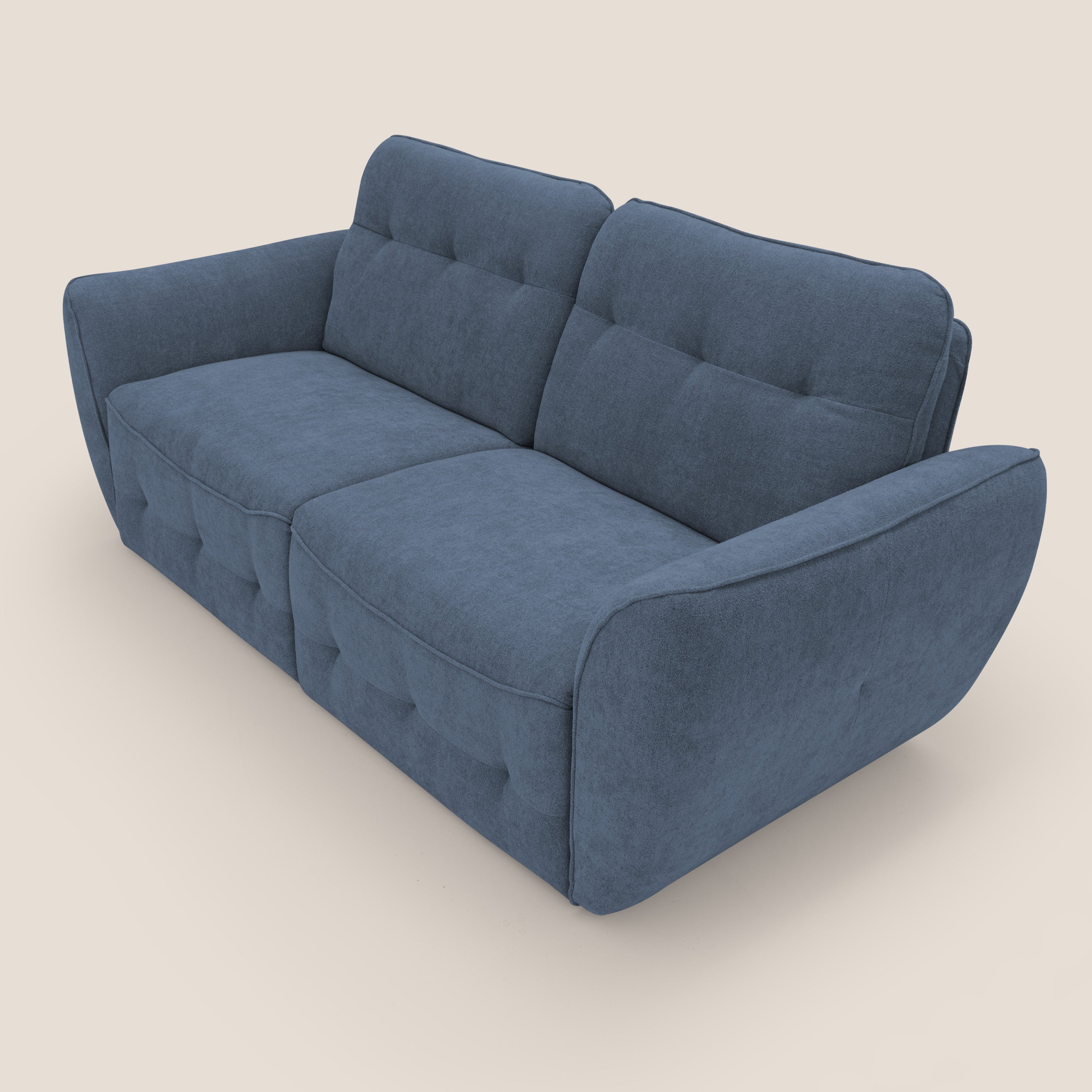 Cerbero divano 2 e 3 posti in morbido bouclé impermeabile T07 blu - divani.store