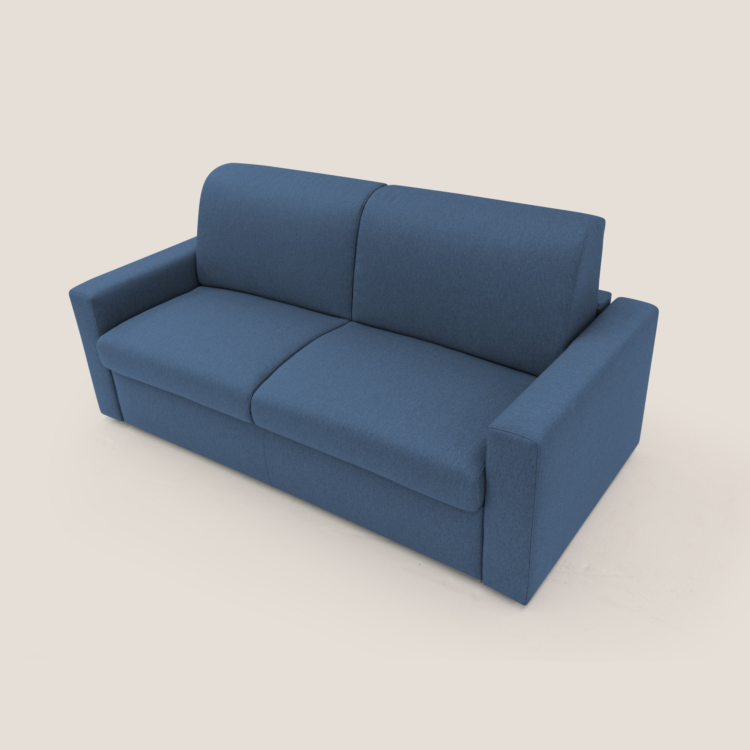 Kansas Divano letto matrimoniale alto 20 cm in tessuto impermeabile misto cotone T13 blu - divani.store