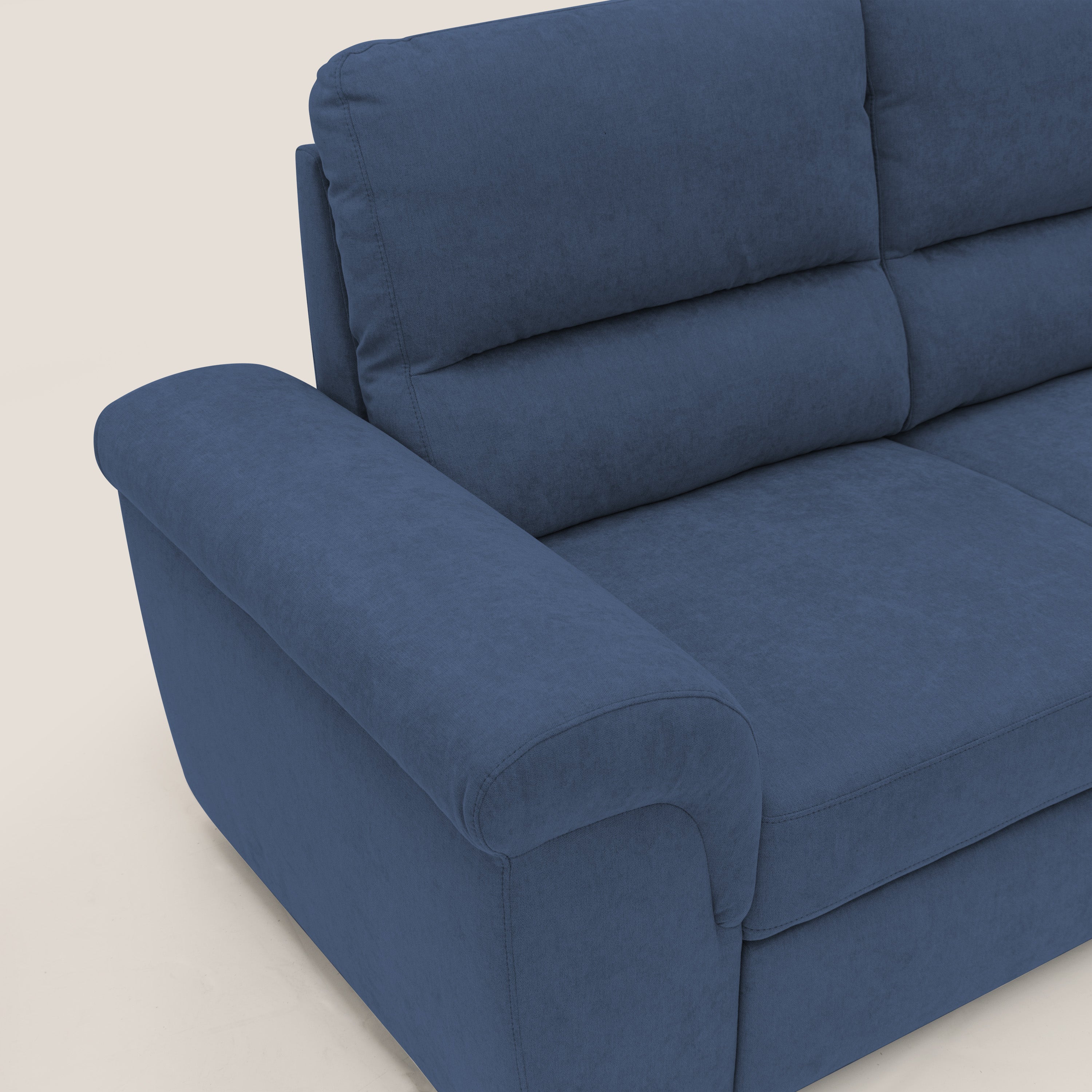 Minerva divano con pouf estraibile poggiapiedi in tessuto morbido impermeabile T02 blu - divani.store