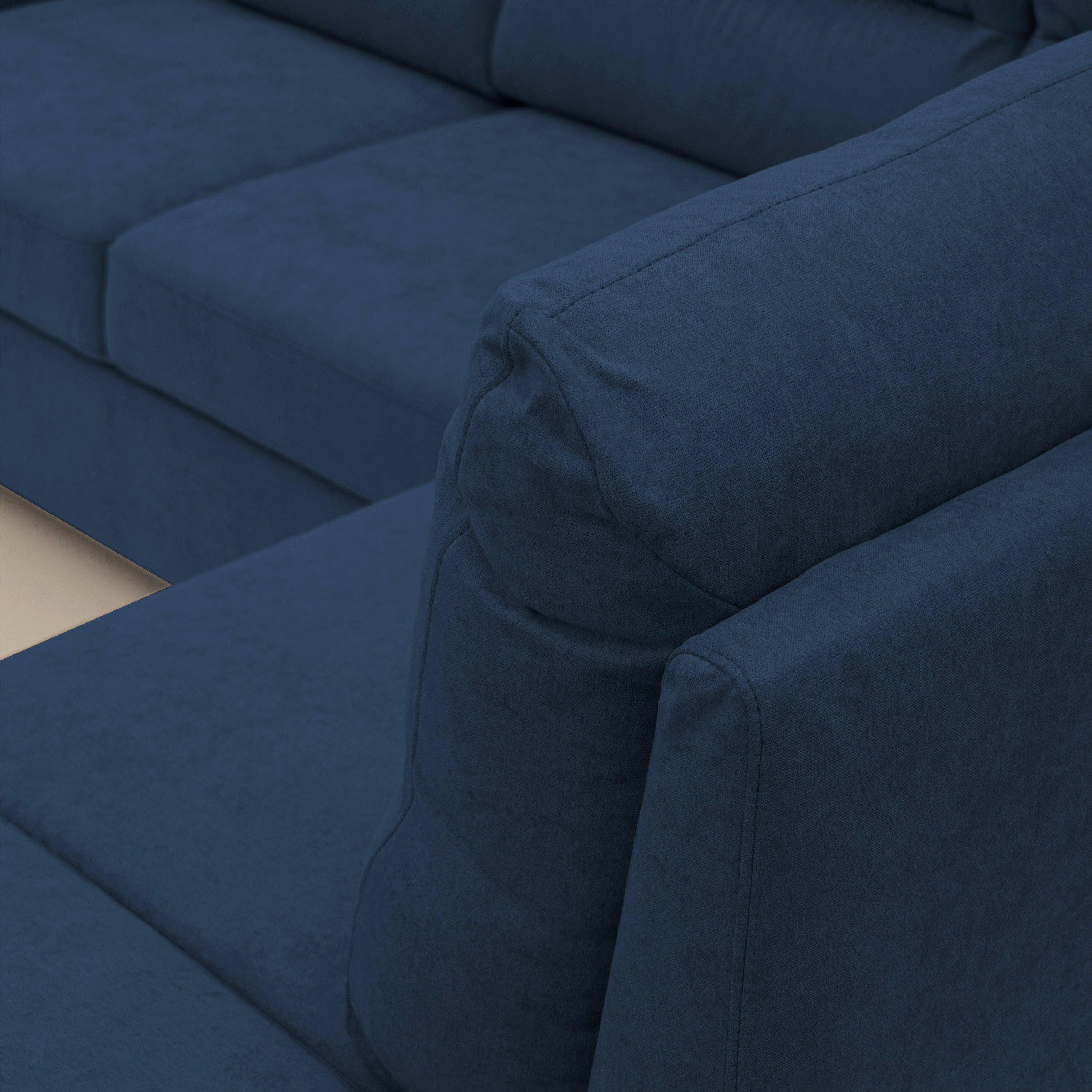 Minerva divano angolare con estraibile a cassettone e pouf contenitore in tessuto morbido impermeabile T02 blu - divani.store