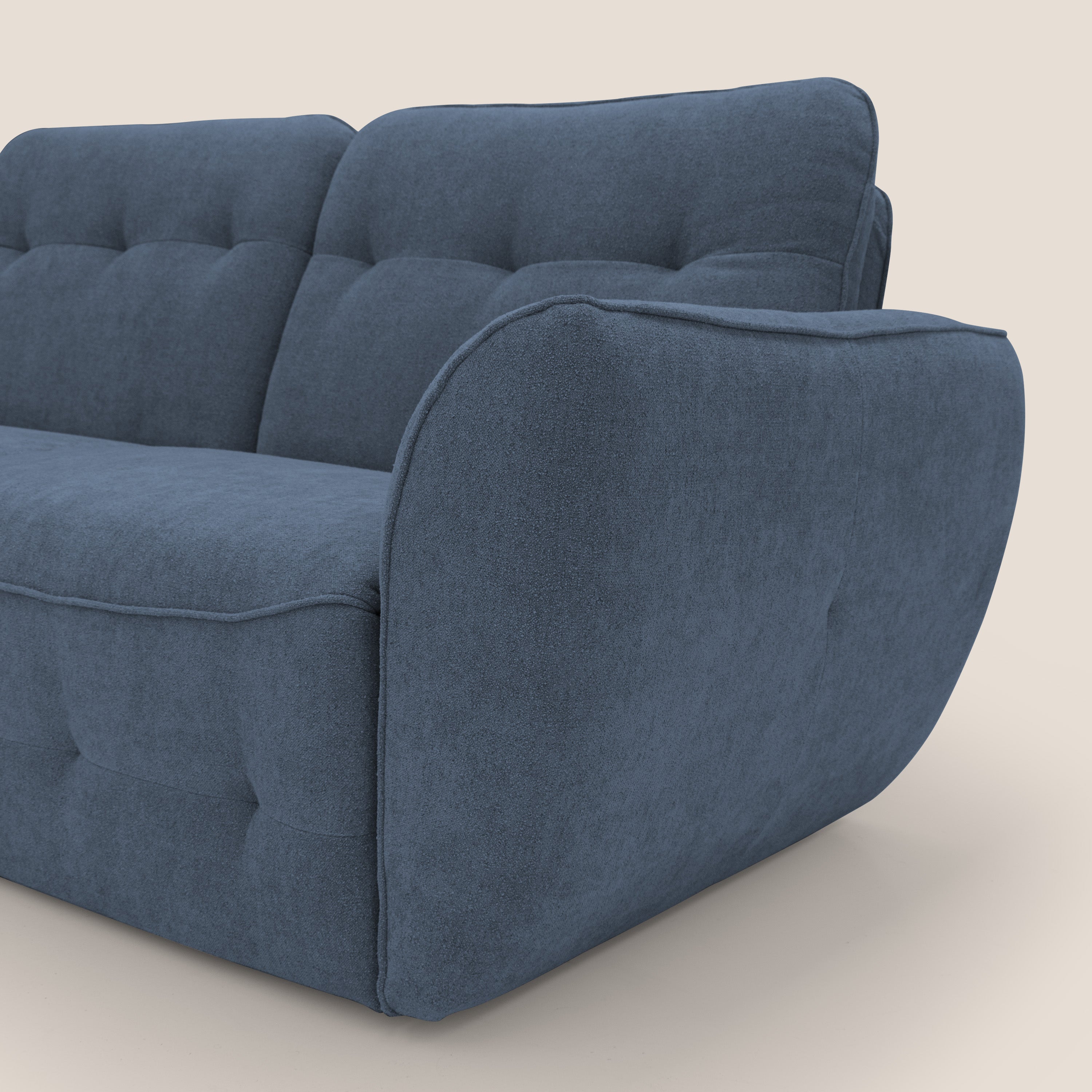 Cerbero divano 2 e 3 posti in morbido bouclé impermeabile T07 blu - divani.store