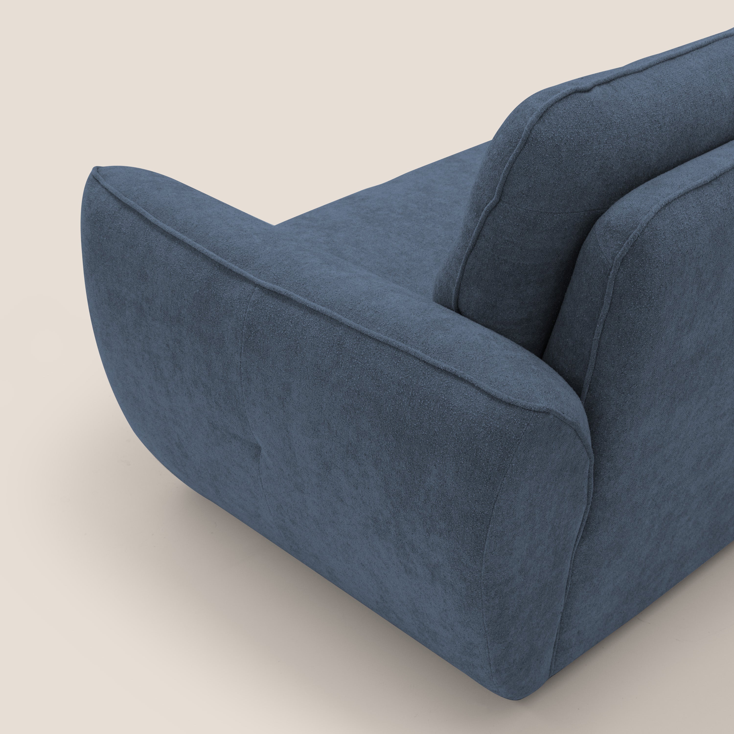 Cerbero divano 2 e 3 posti in morbido bouclé impermeabile T07 blu - divani.store