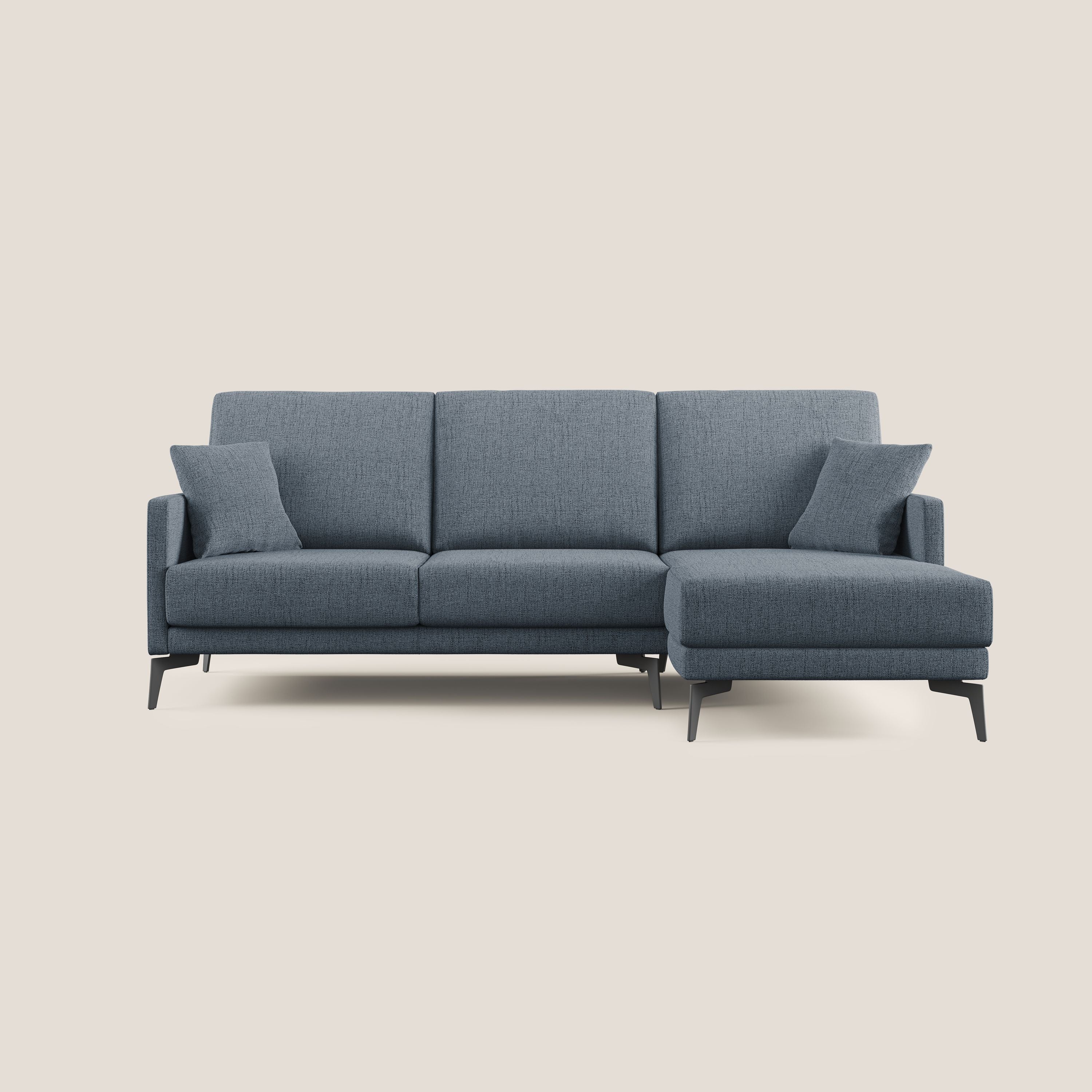 Saturno divano angolare moderno in tessuto morbido impermeabile T03 blu - divani.store