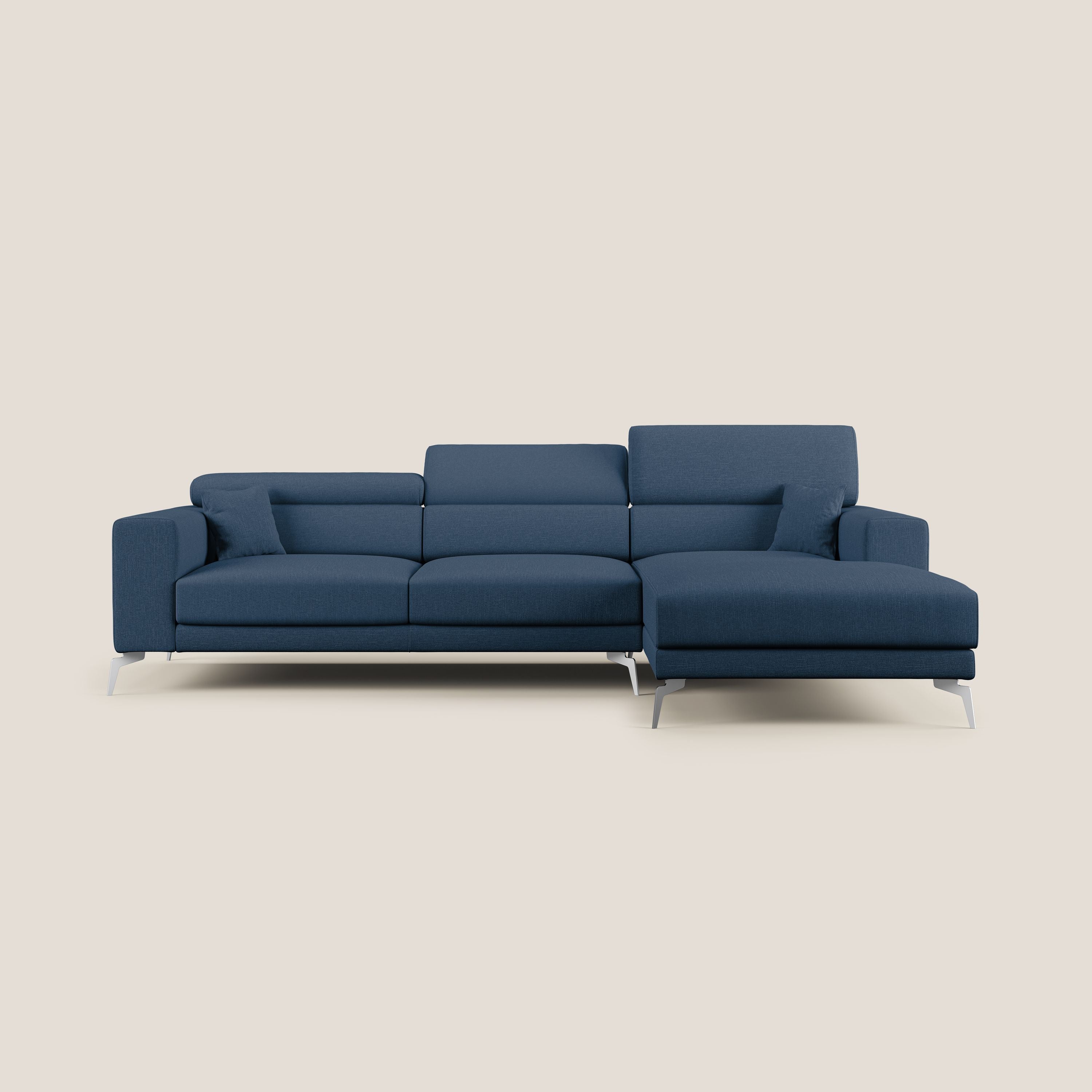 Blade Divano moderno angolare con poggiatesta reclinabili in tessuto impermeabile simil-cotone T13 blu - divani.store