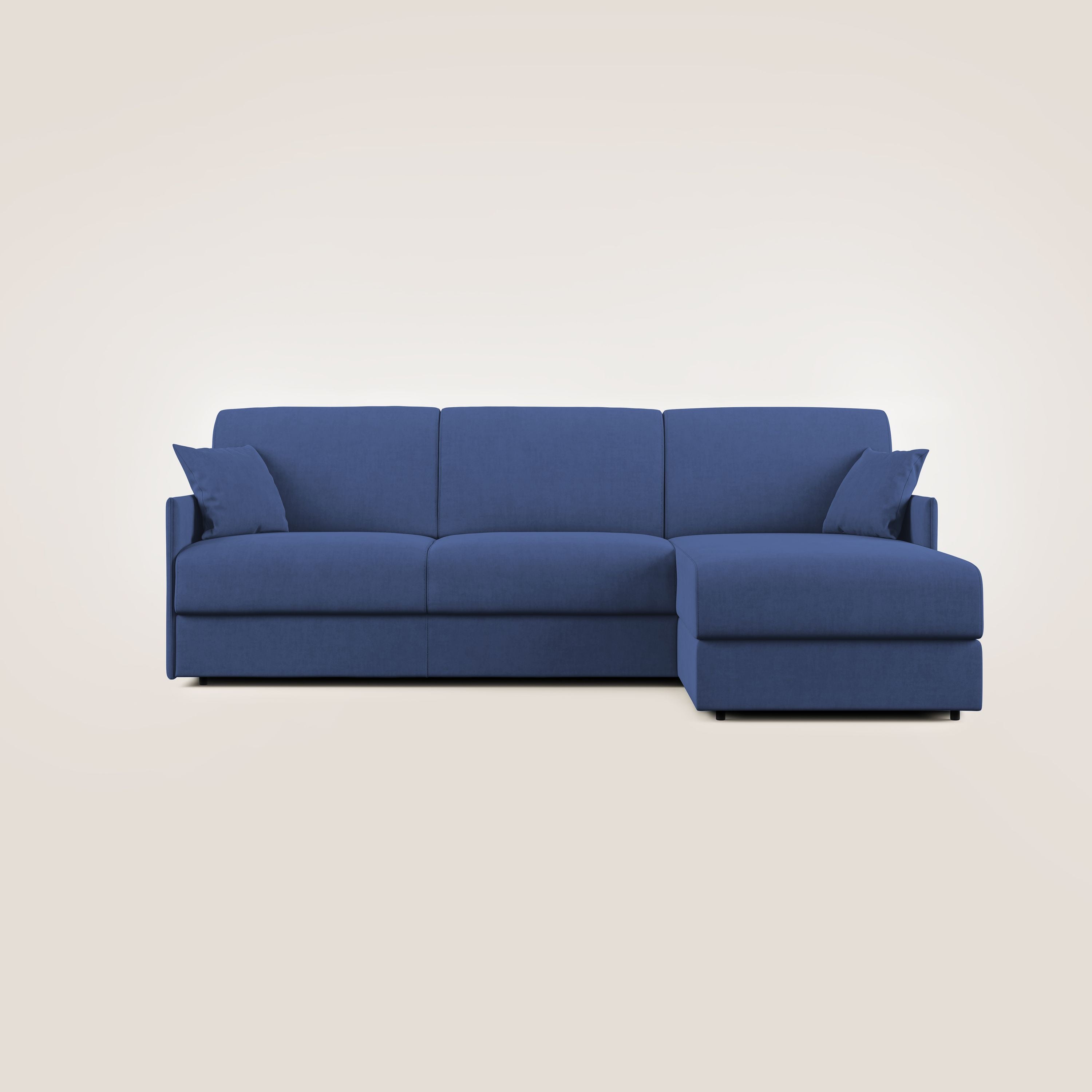Evans Divano letto angolare con penisola in morbido tessuto impermeabile T02 blu - divani.store