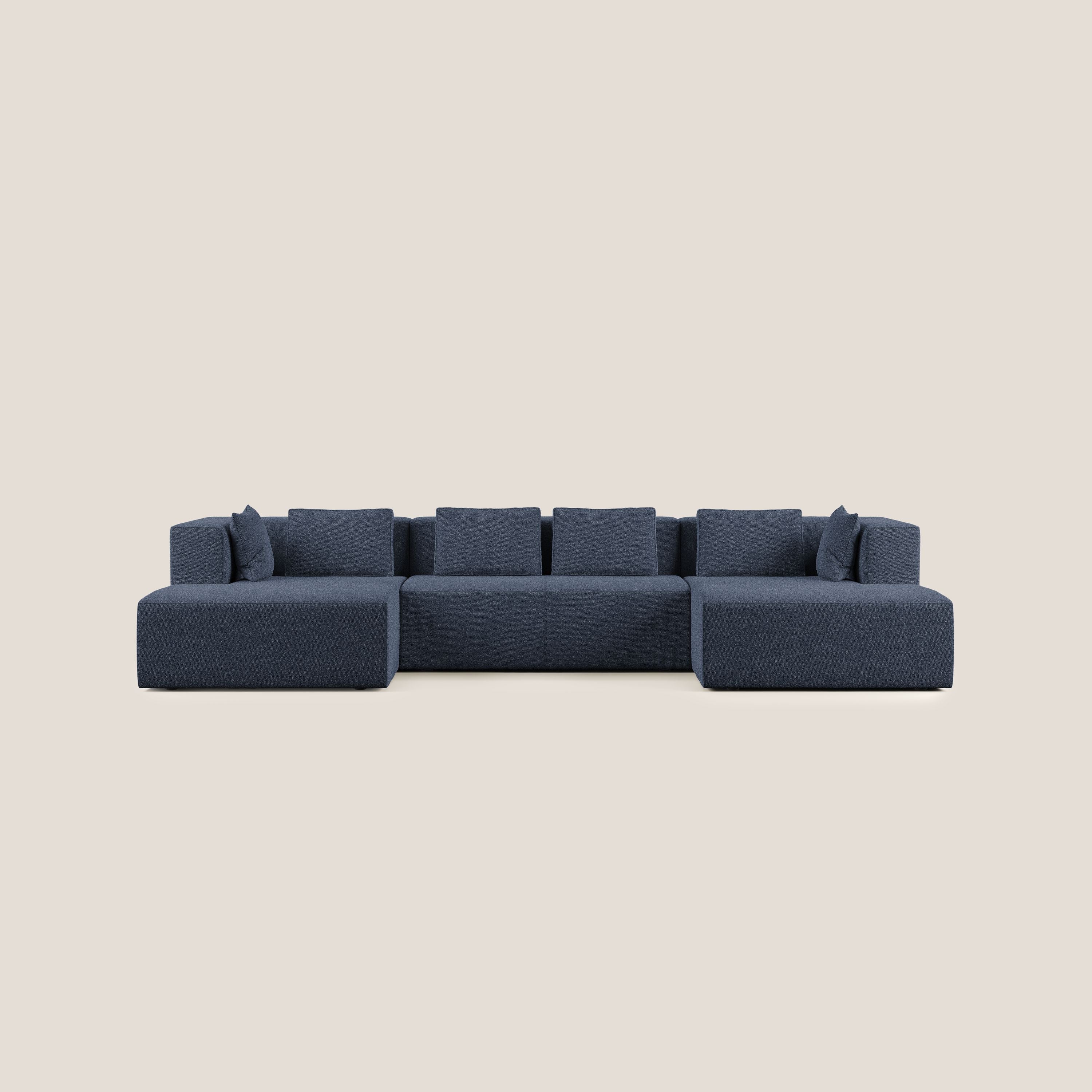 Nettuno divano panoramico in morbido tessuto bouclè T07 blu - divani.store