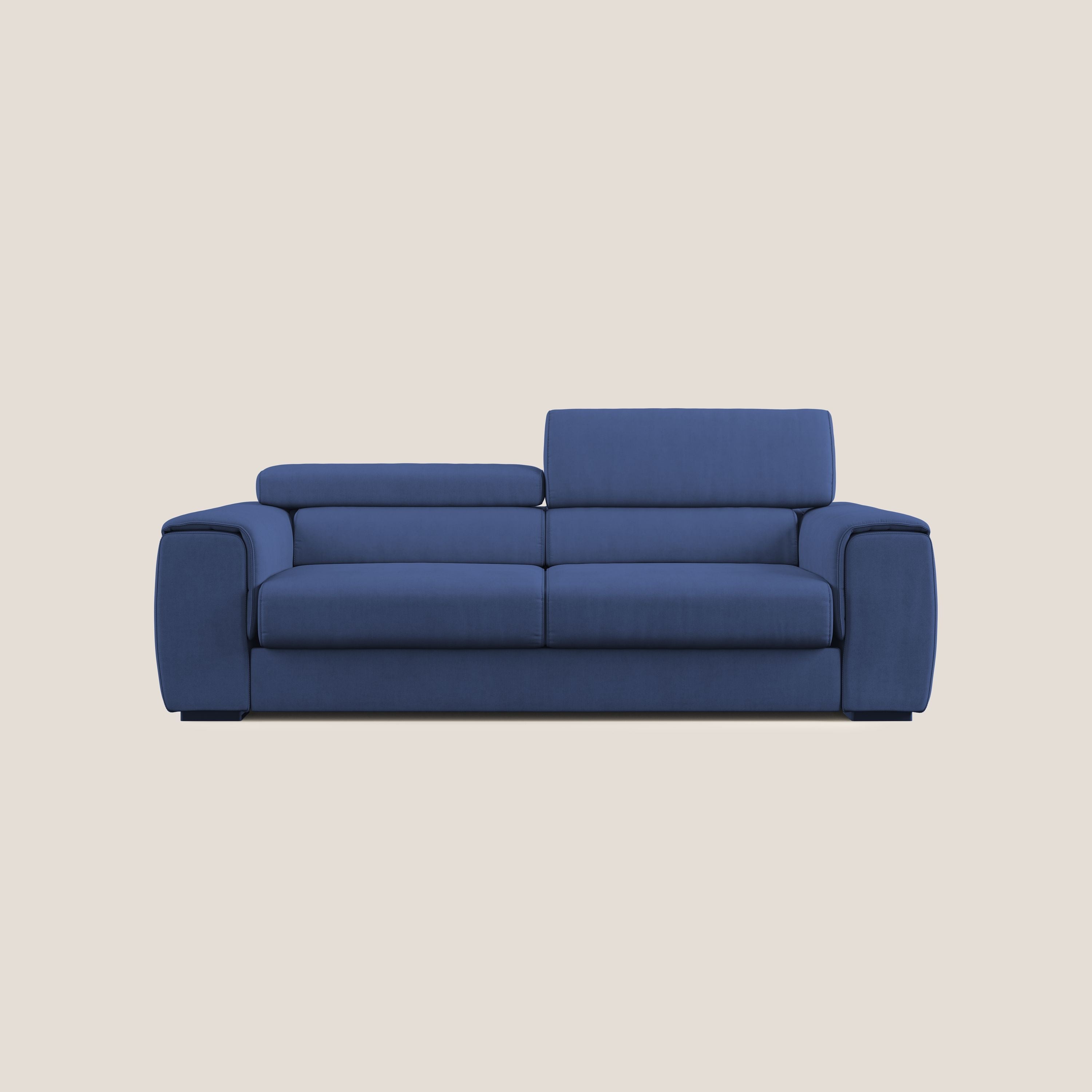 Zeno Divano con pouf estraibile poggiapiedi in tessuto morbido impermeabile T02 blu - divani.store