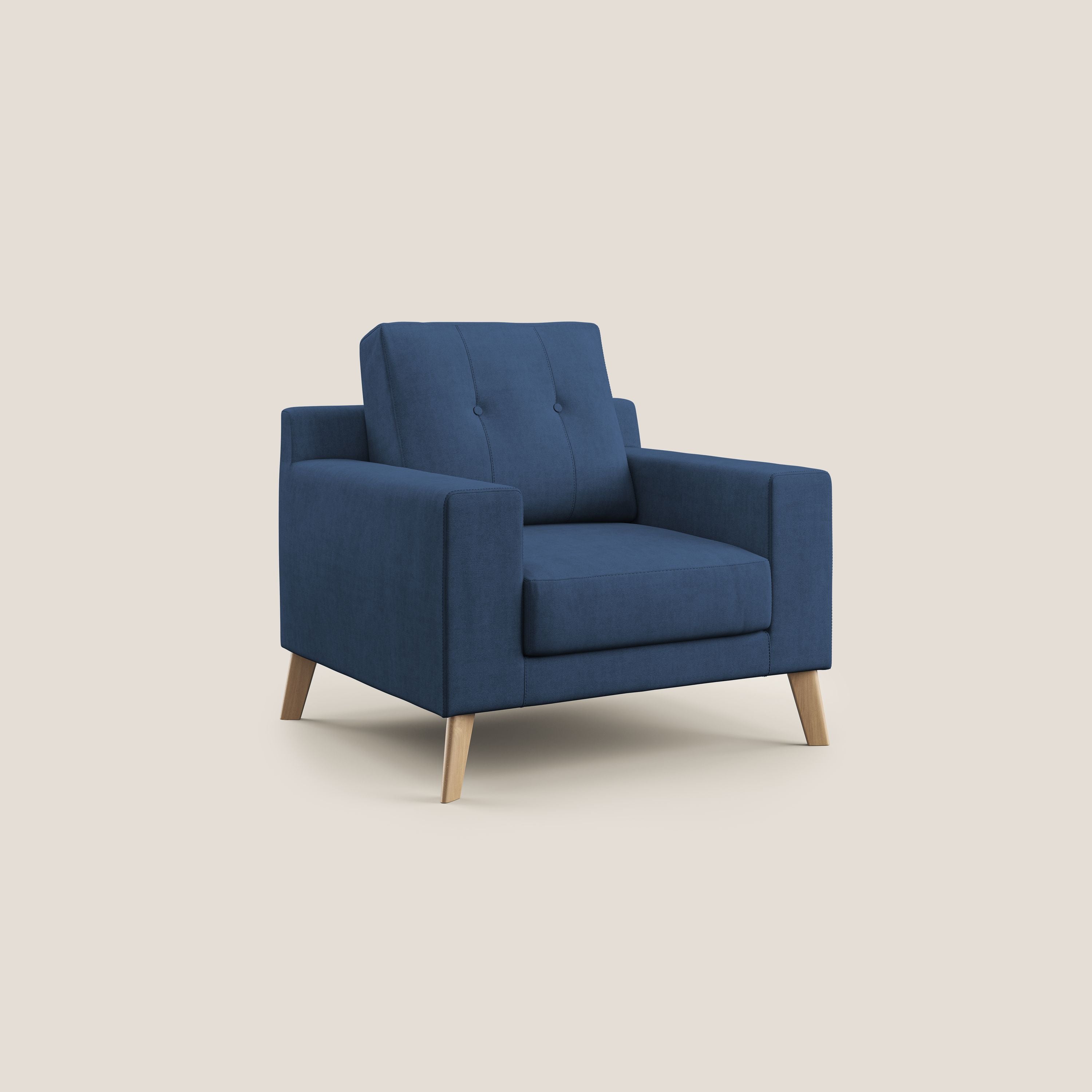 Danish poltroncina in tessuto morbido impermeabile T02 blu - divani.store