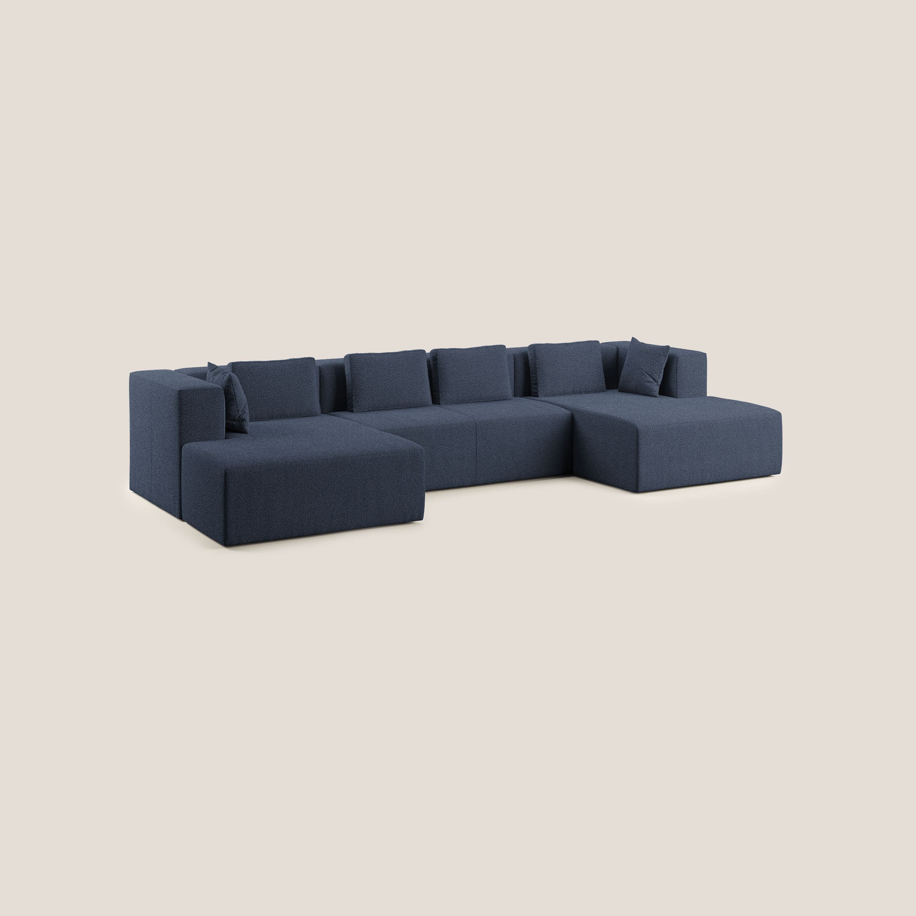 Nettuno divano panoramico in morbido tessuto bouclè T07 blu - divani.store