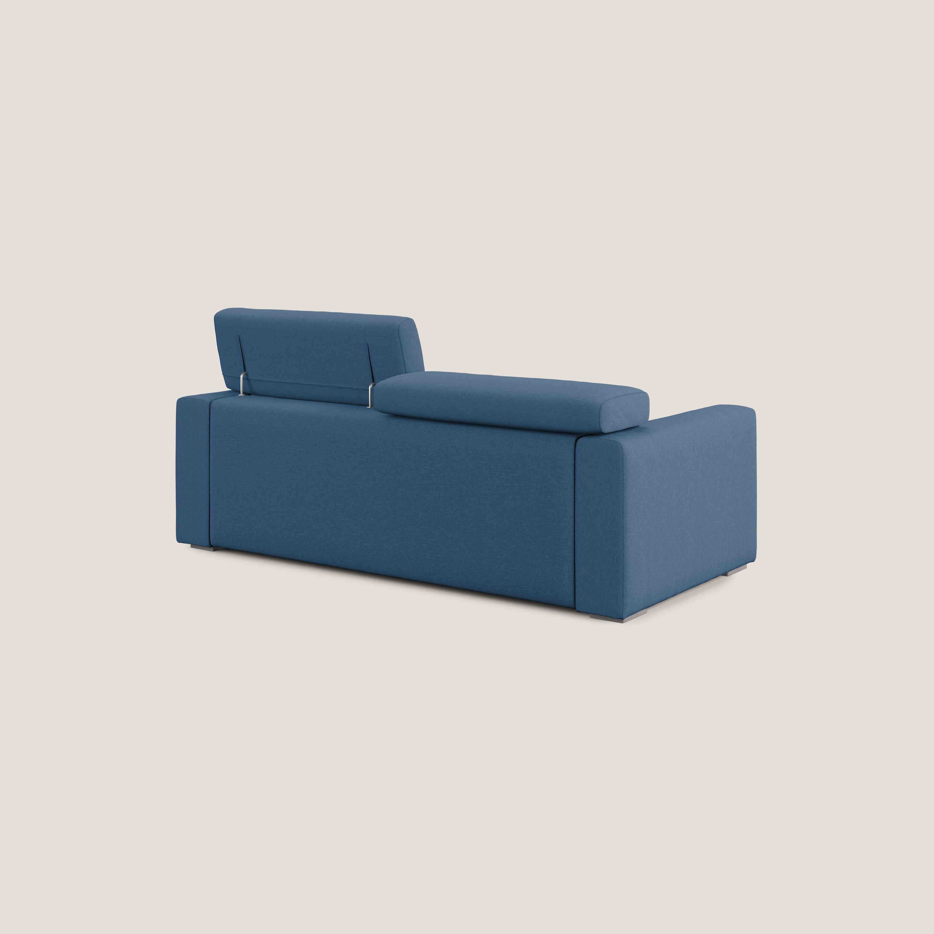 Dylan divano allungabile con pouf estraibile poggiapiedi in tessuto simil cotone impermeabile T13 blu - divani.store
