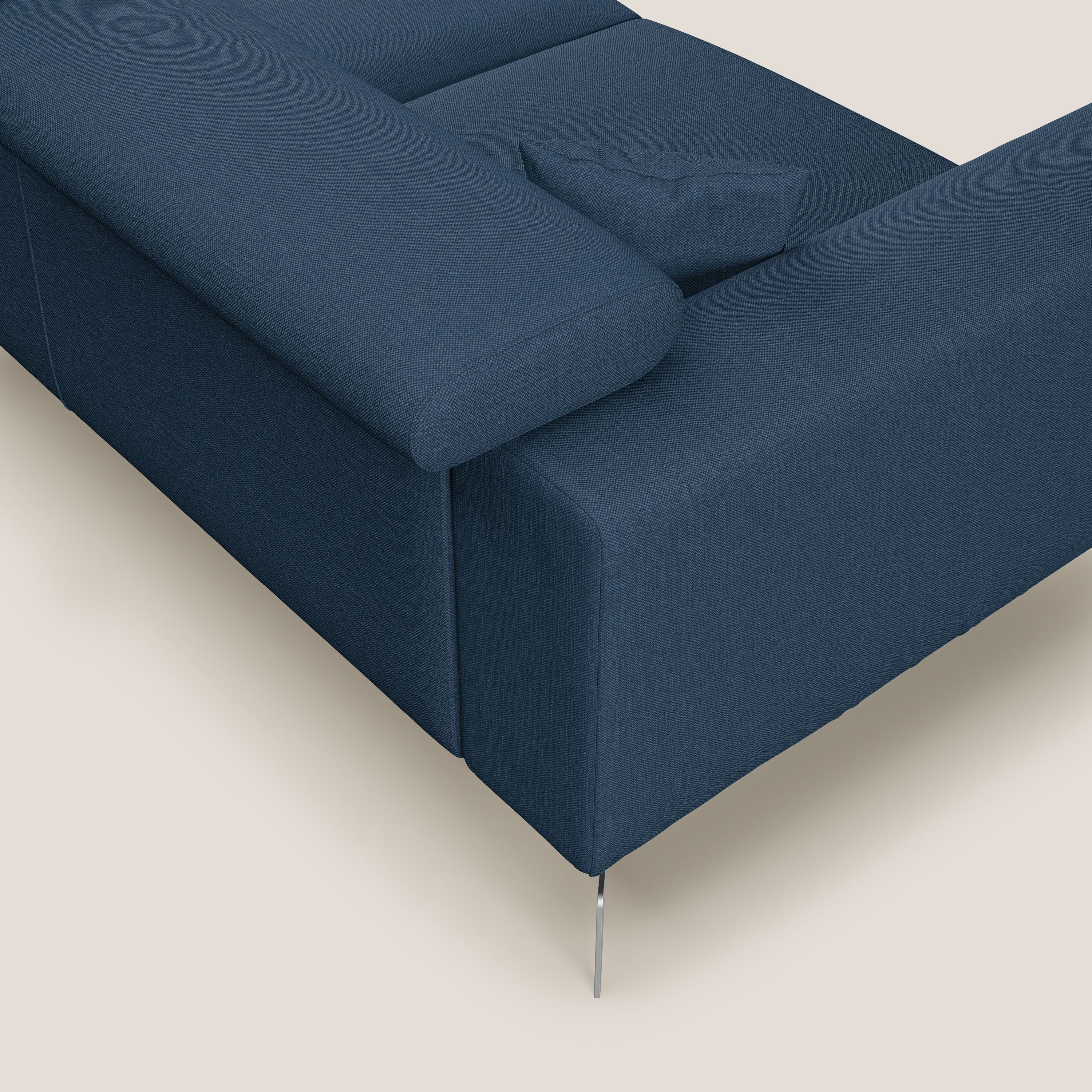 Blade Divano moderno angolare con poggiatesta reclinabili in tessuto impermeabile simil-cotone T13 blu - divani.store