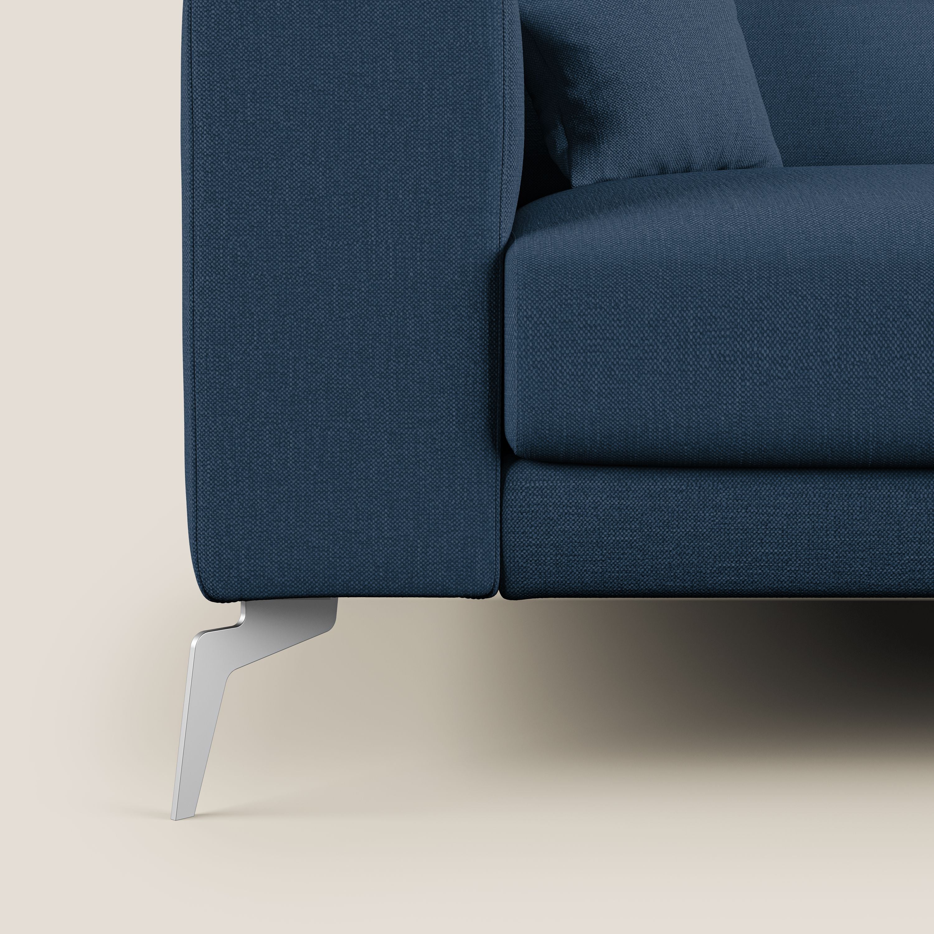 Blade Divano moderno angolare con poggiatesta reclinabili in tessuto impermeabile simil-cotone T13 blu - divani.store