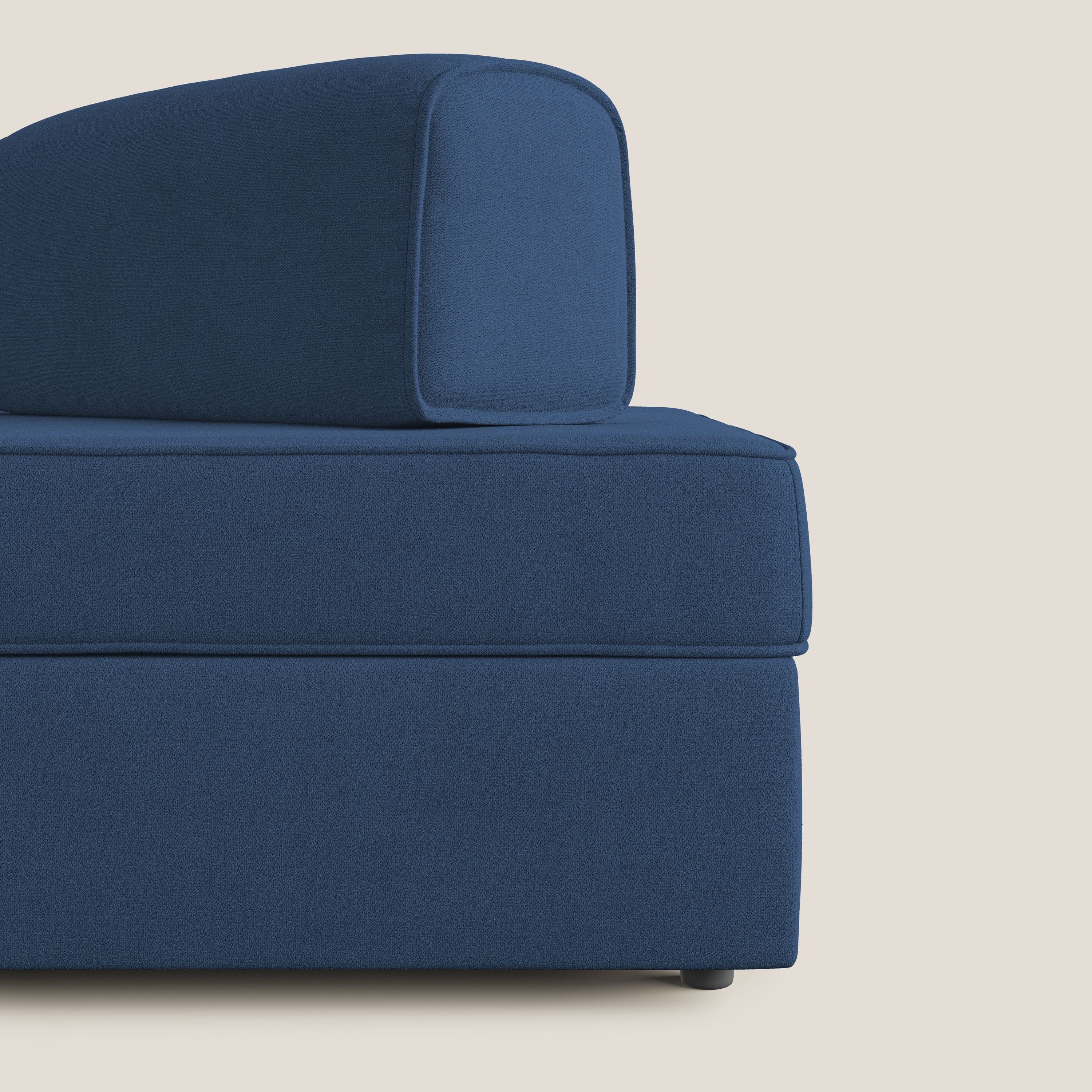 Liberty divano con pouf estraibile e schienali movibili in tessuto morbido impermeabile T02 blu - divani.store