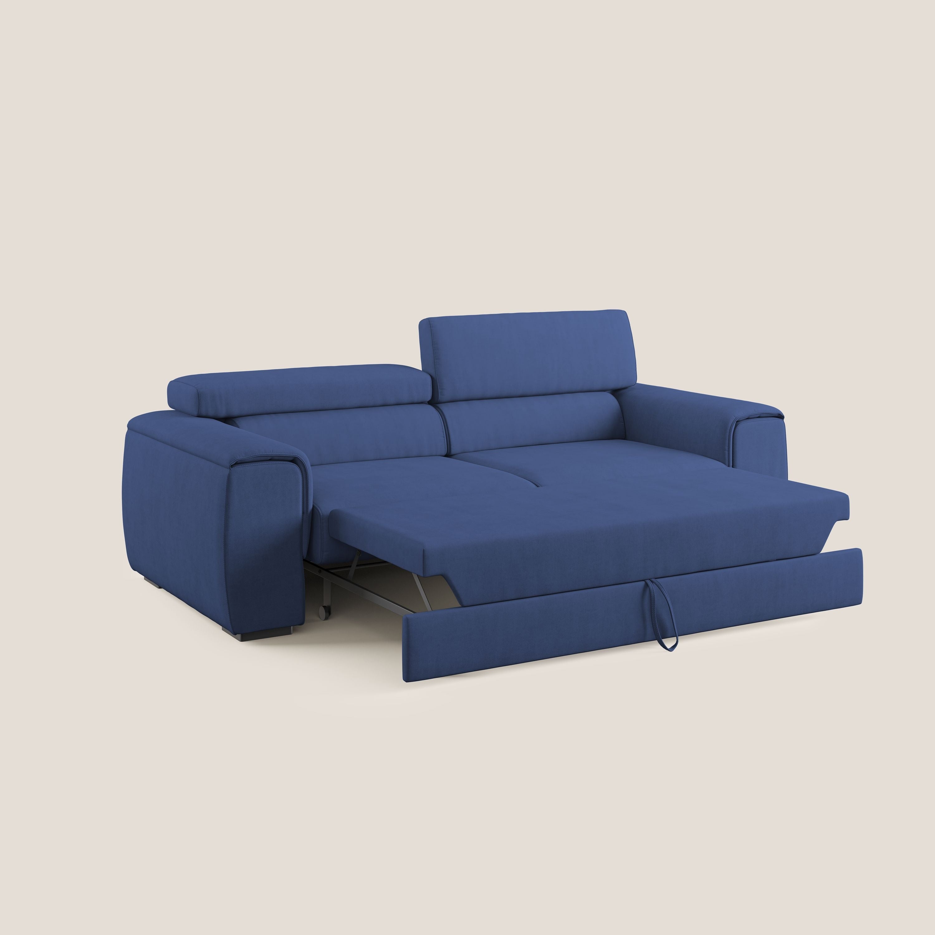 Zeno Divano con pouf estraibile poggiapiedi in tessuto morbido impermeabile T02 blu - divani.store