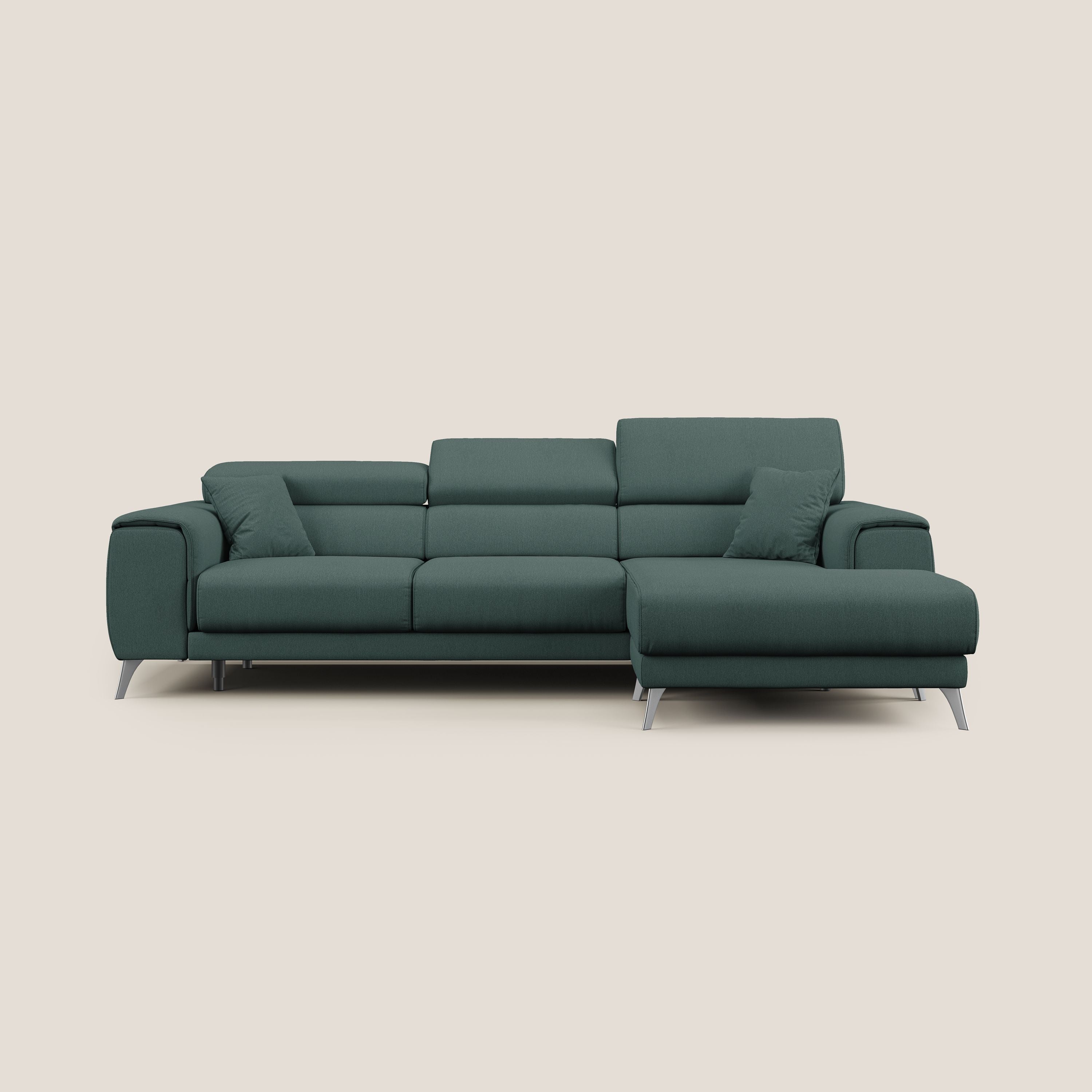 Fusion Divano angolare con sedute scorrevoli in tessuto morbido smacchiabile T05 verde - divani.store
