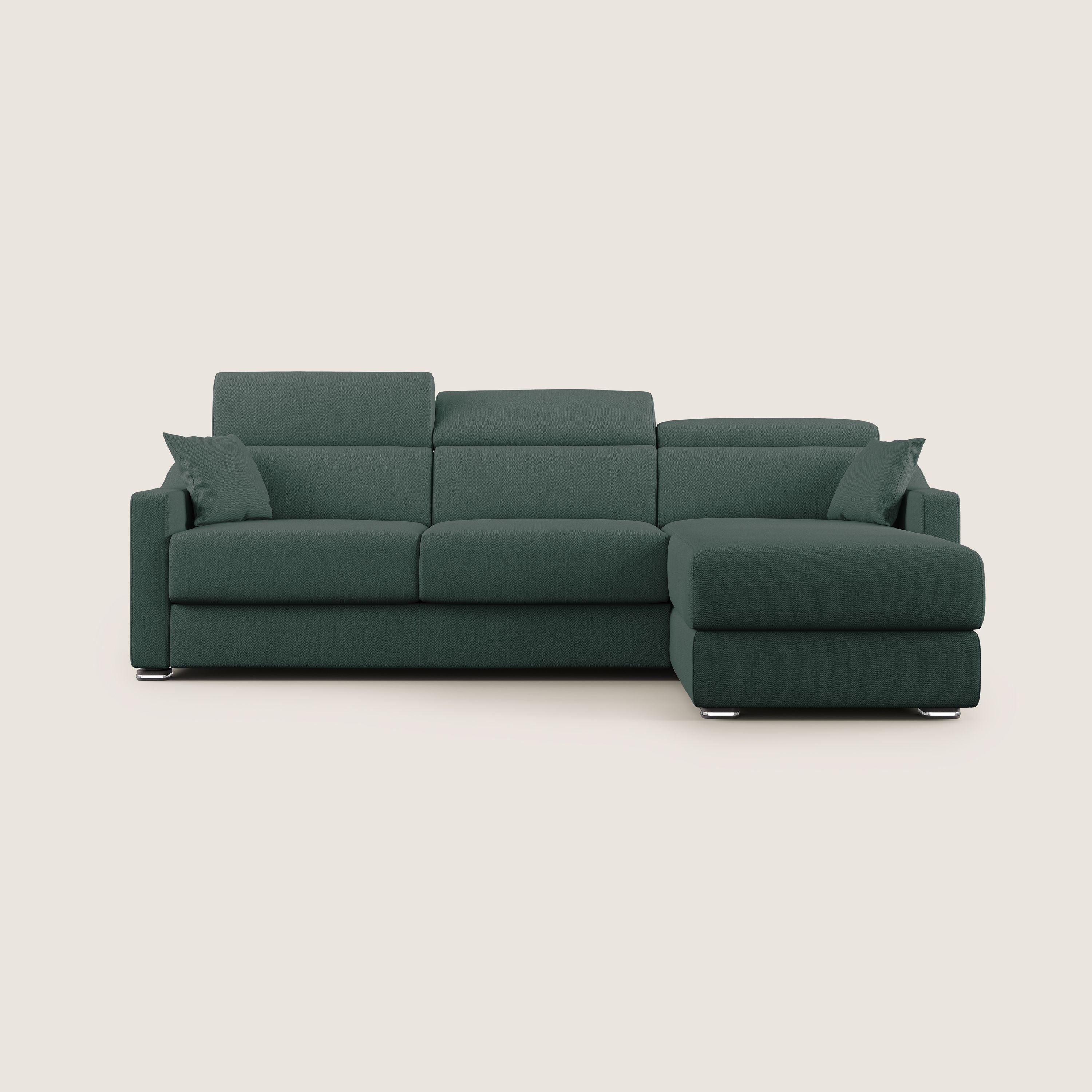 Amber divano letto angolare in tessuto smacchiabile T05 verde - divani.store