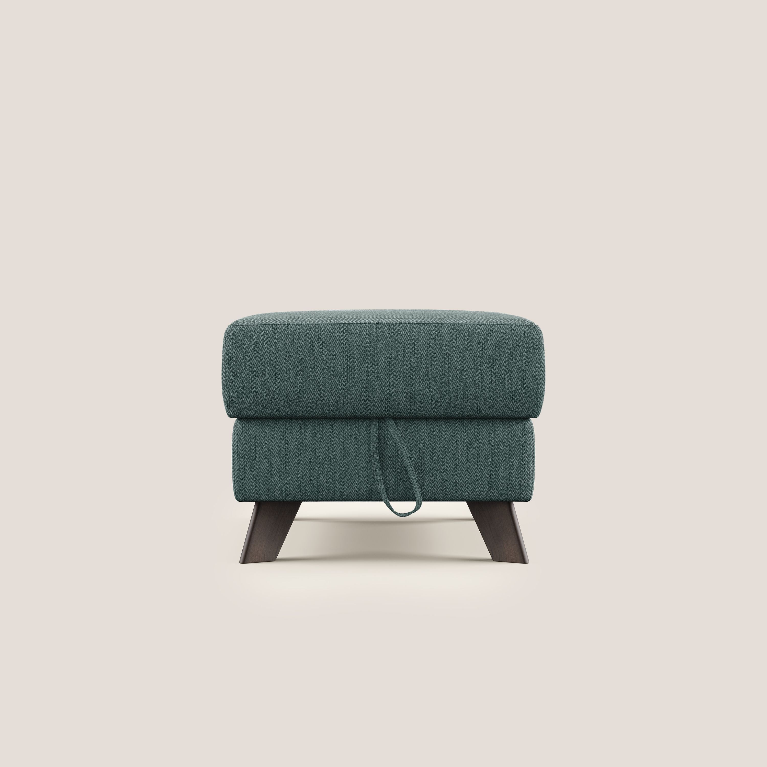 Moon Pouf contenitore e piedini alti in tessuto smacchiabile con acqua T05 verde - divani.store