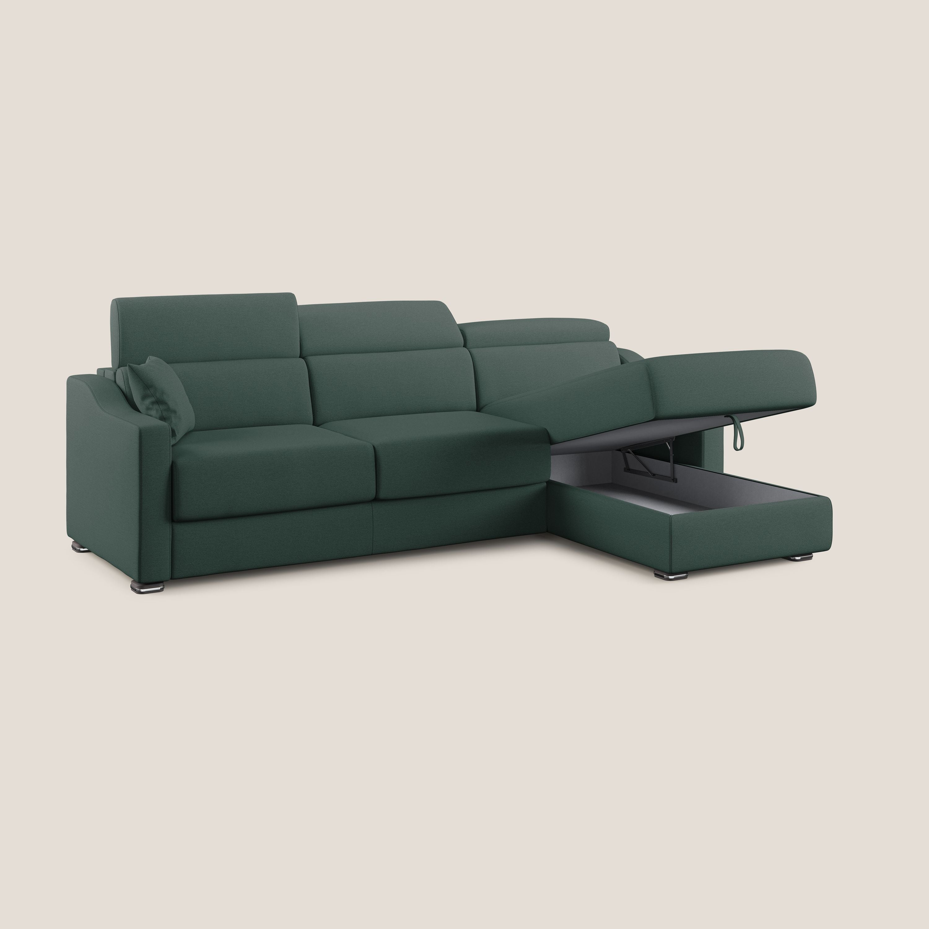 Amber divano letto angolare in tessuto smacchiabile T05 verde - divani.store