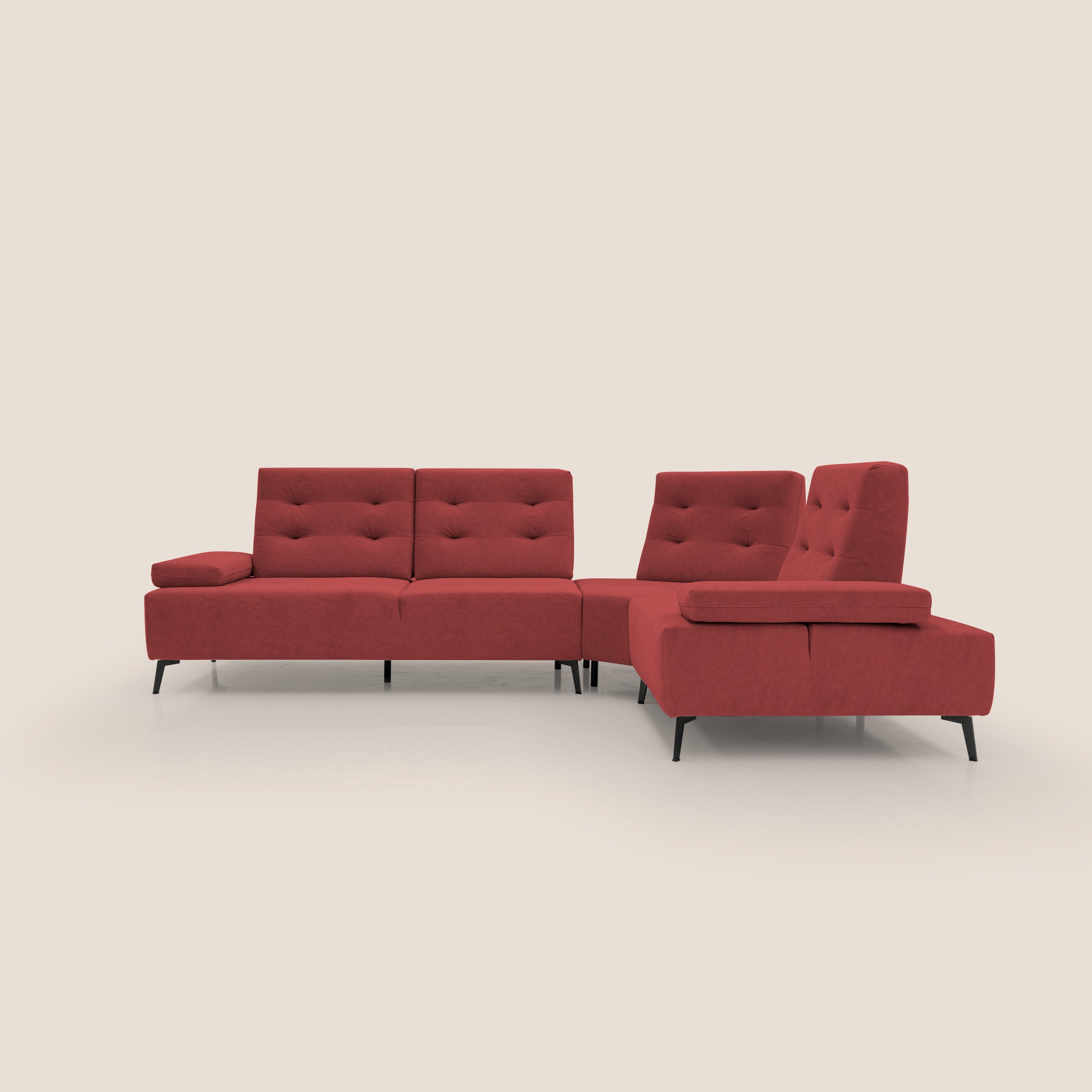 Lugano Divano angolare con schienali traslanti in microfibra effetto velluto T09 rosso - divani.store
