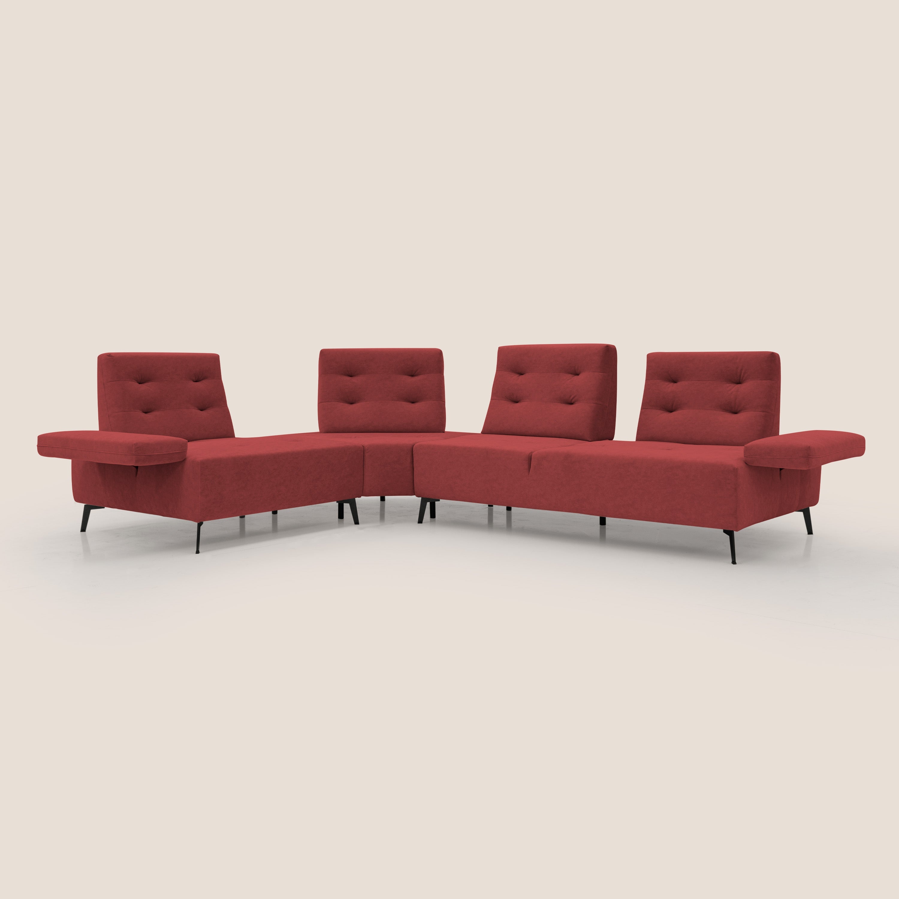 Lugano Divano angolare con schienali traslanti in microfibra effetto velluto T09 rosso - divani.store