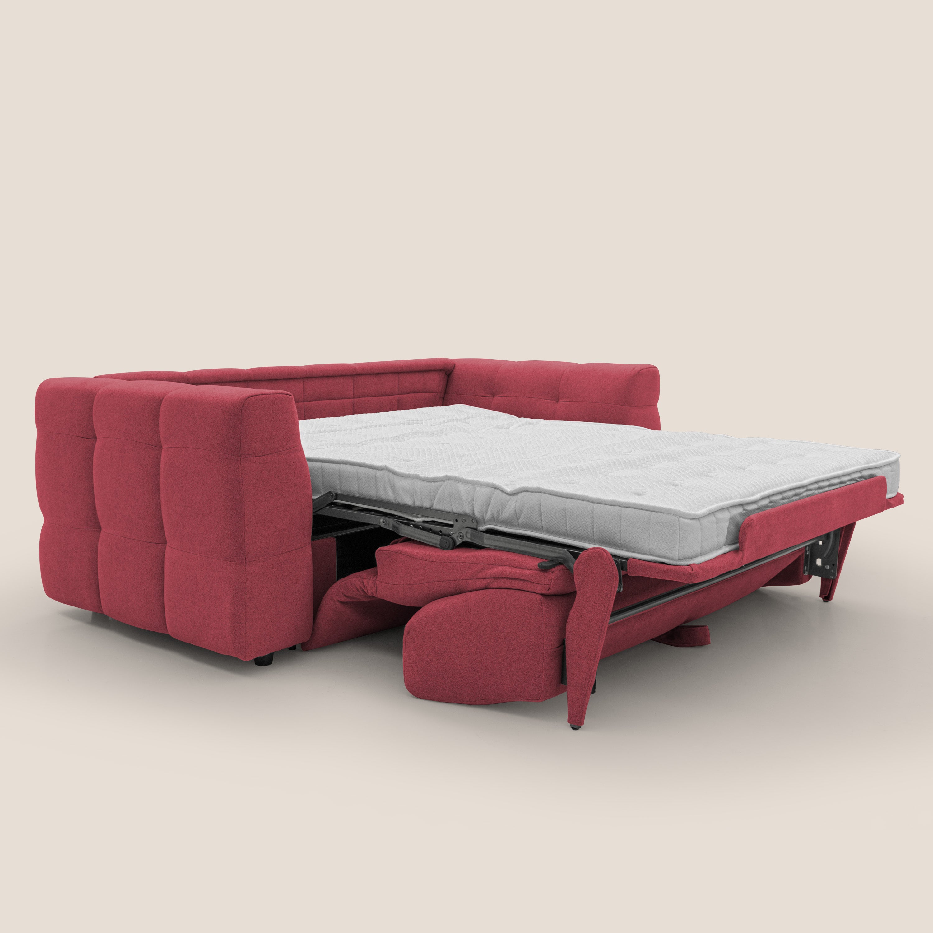 Tender Divano letto matrimoniale dal design innovativo in tessuto bouclet impermeabile T07 rosso - divani.store