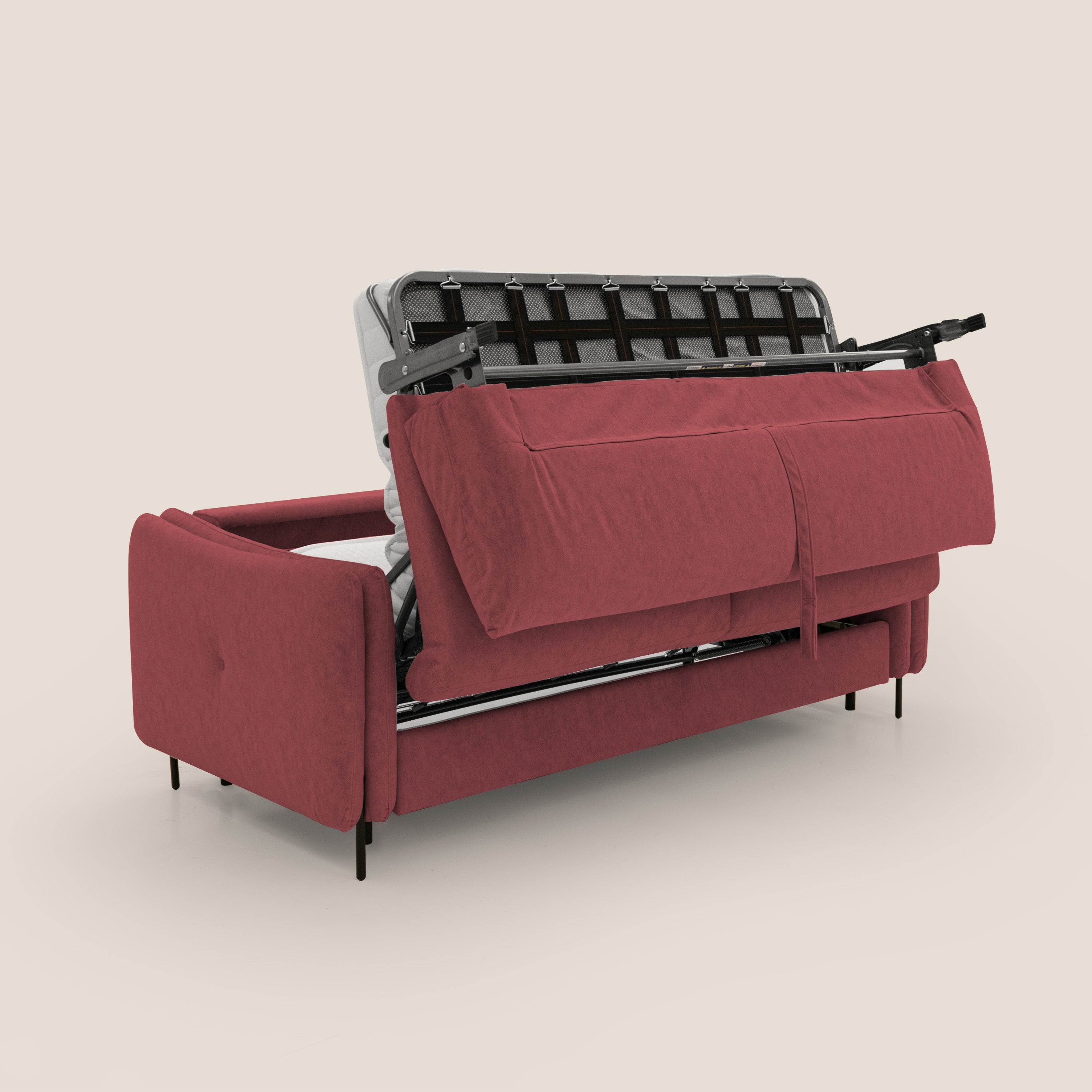 Gregory Divano letto con materasso h18 cm in microfibra effetto velluto impermeabile T09 rosso - divani.store