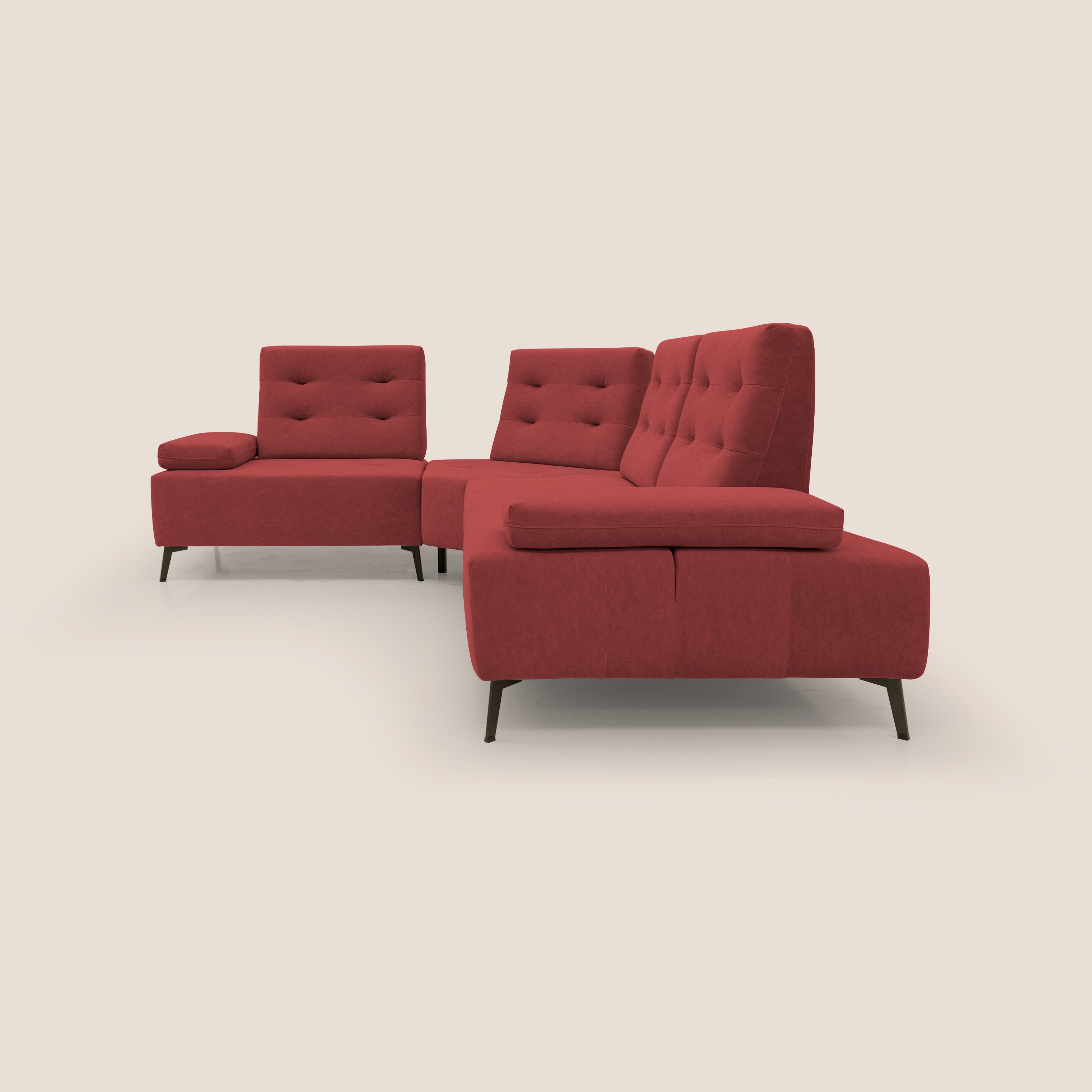 Lugano Divano angolare con schienali traslanti in microfibra effetto velluto T09 rosso - divani.store
