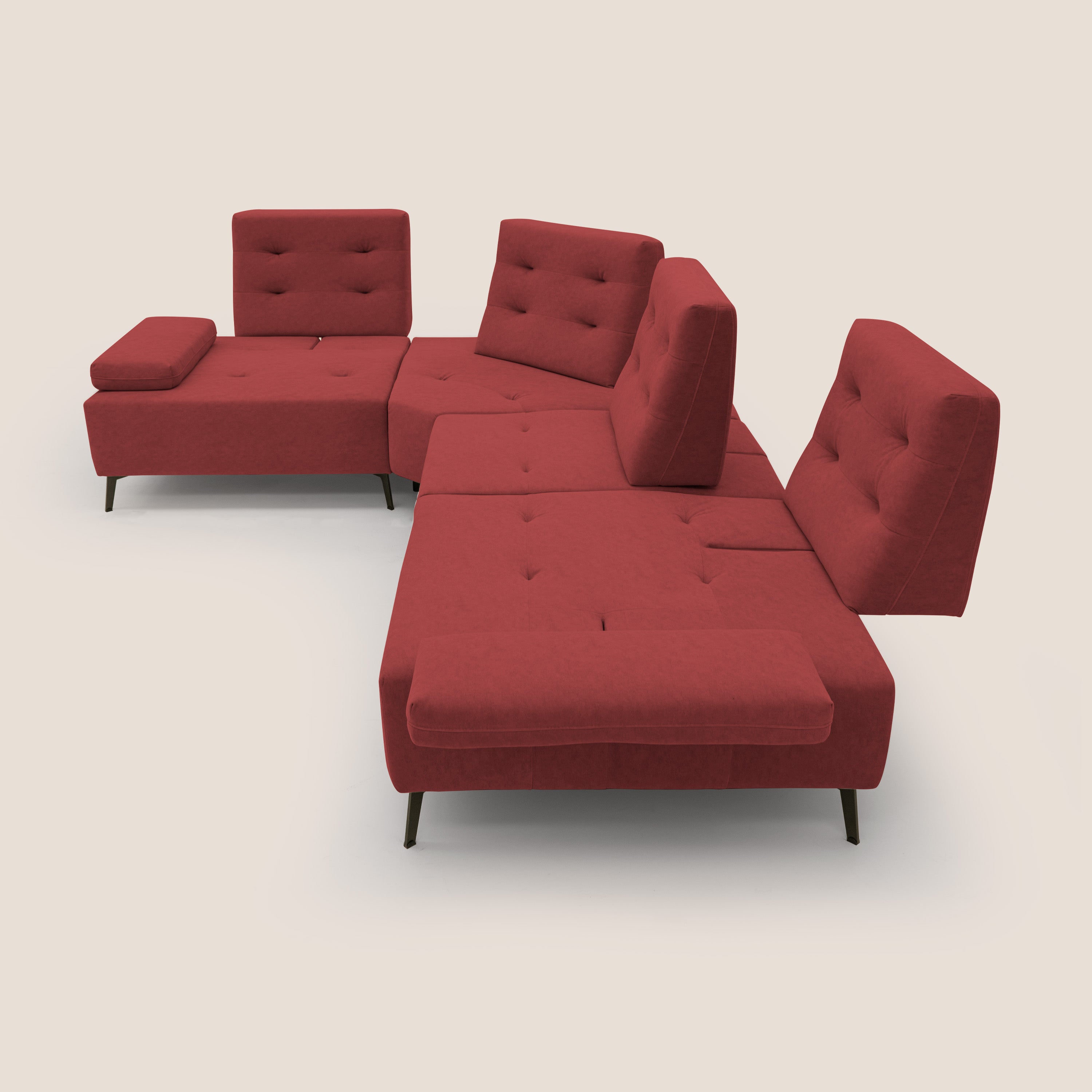 Lugano Divano angolare con schienali traslanti in microfibra effetto velluto T09 rosso - divani.store