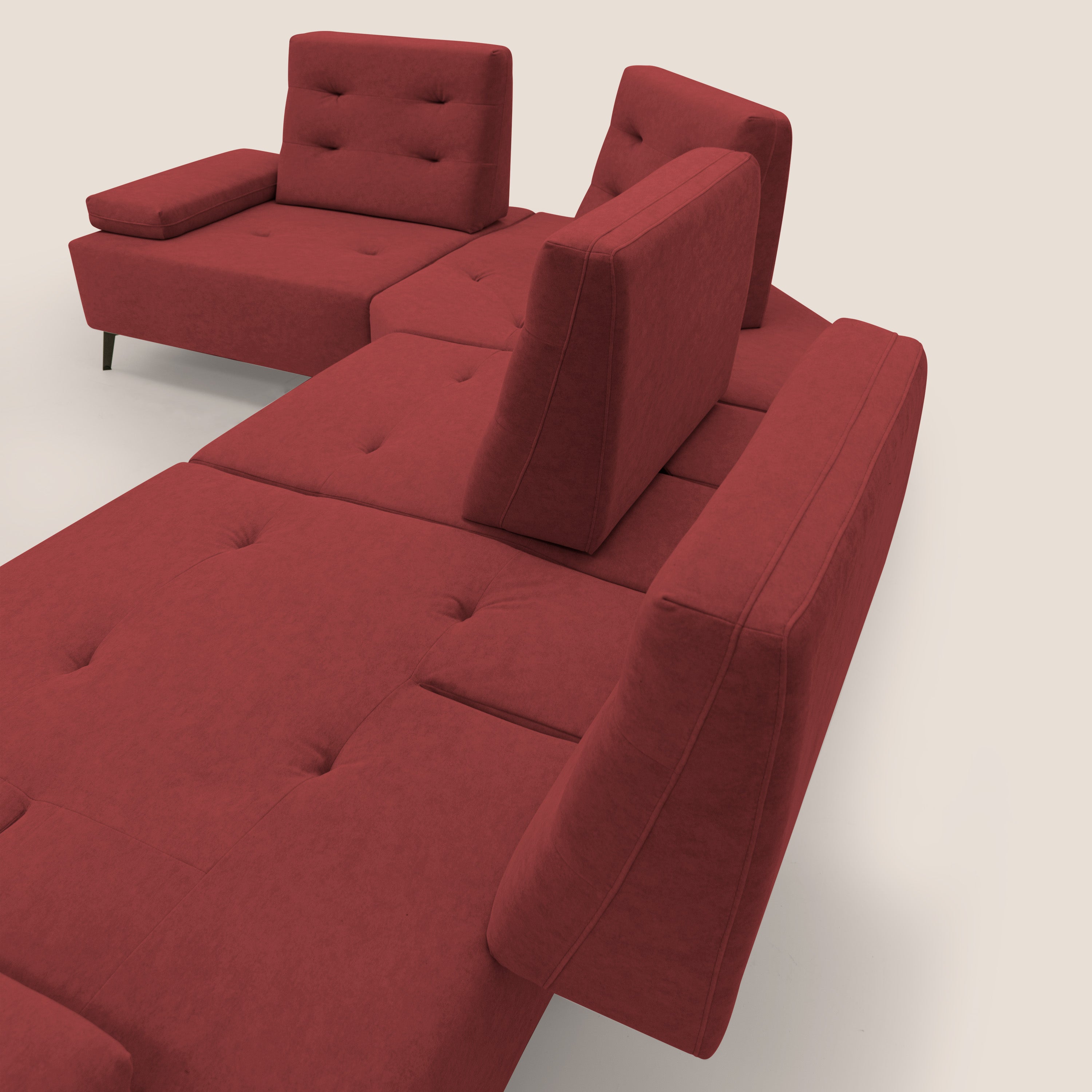 Lugano Divano angolare con schienali traslanti in microfibra effetto velluto T09 rosso - divani.store