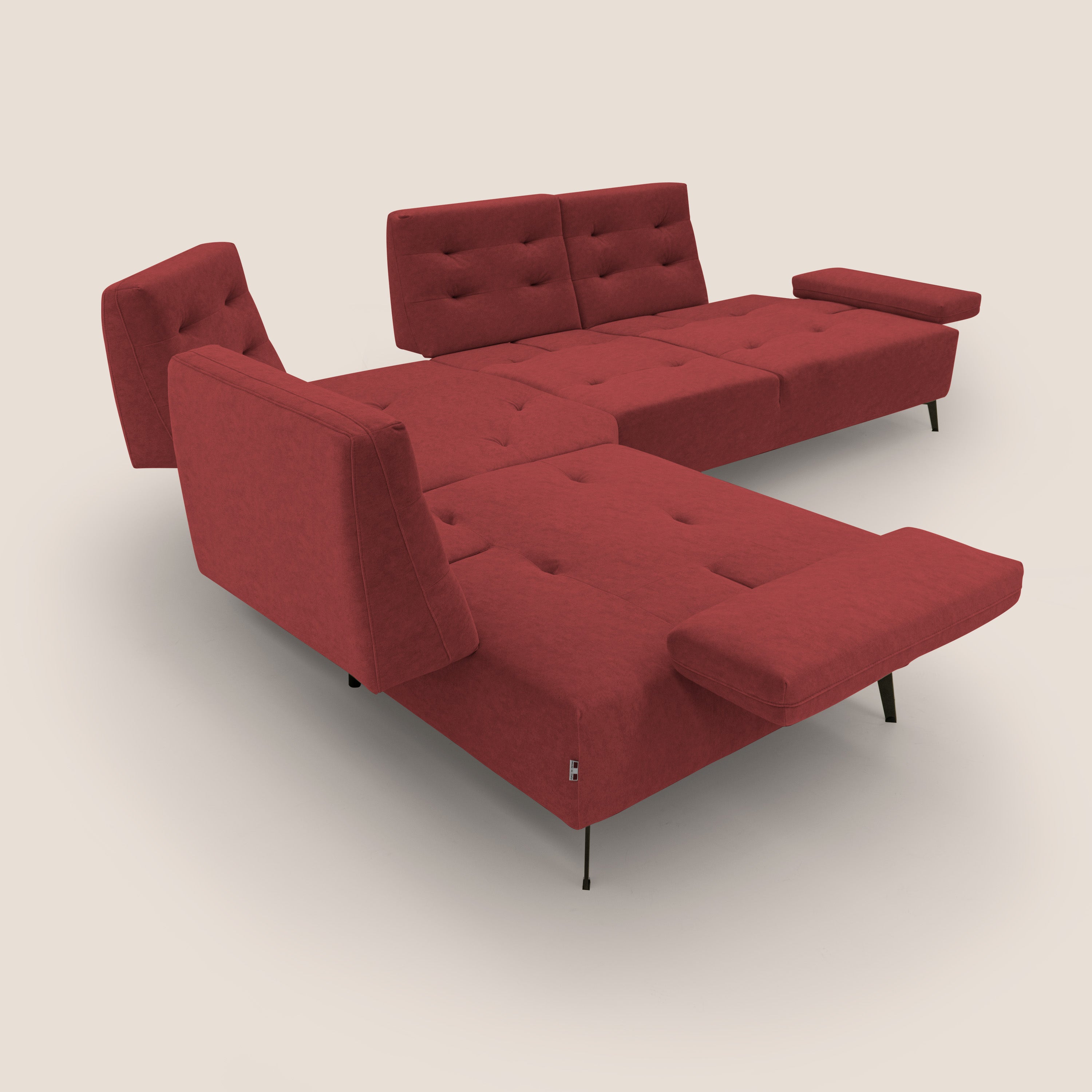 Lugano Divano angolare con schienali traslanti in microfibra effetto velluto T09 rosso - divani.store