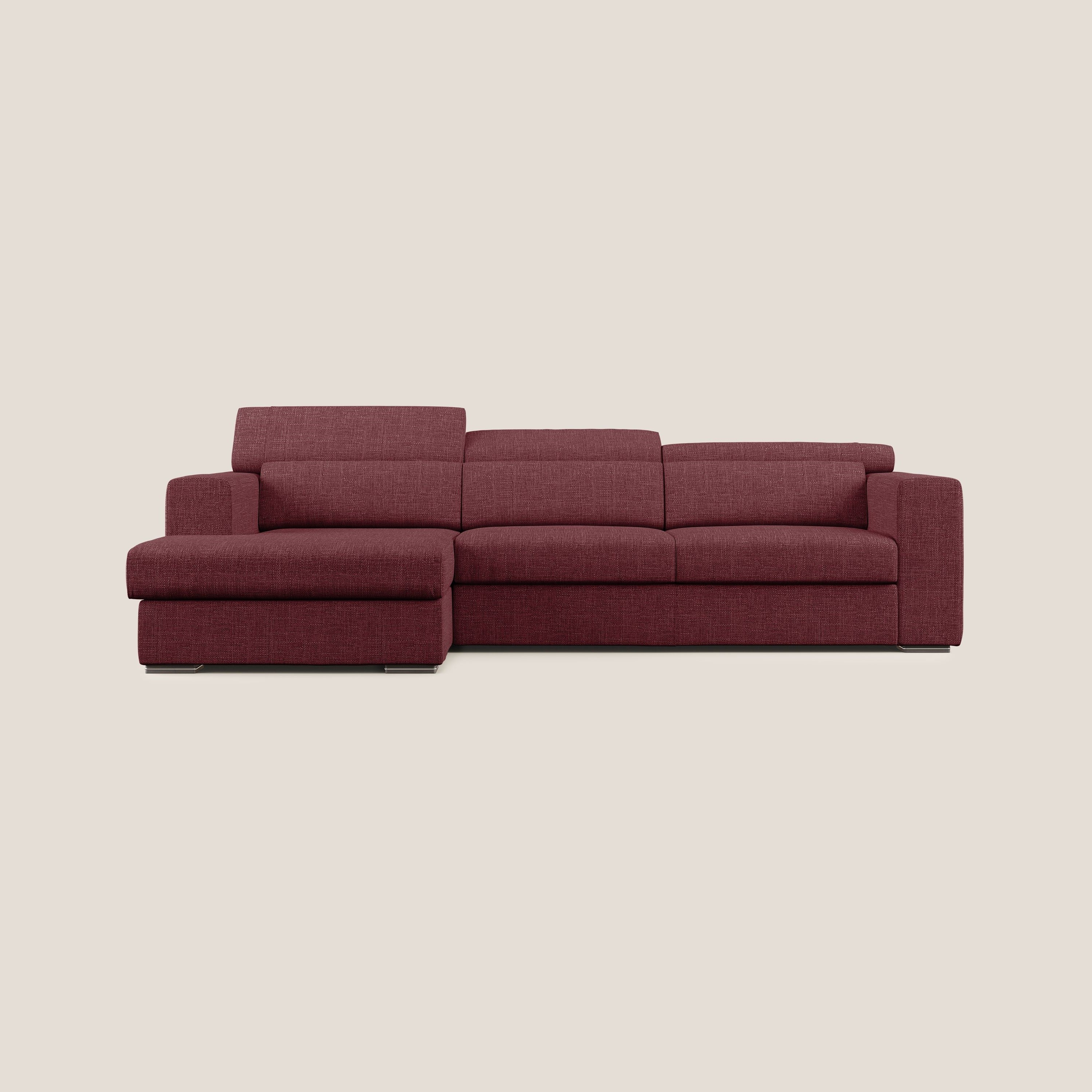 Vegas divano angolare con poggiatesta reclinabili in morbido tessuto impermeabile T06 rosso - divani.store